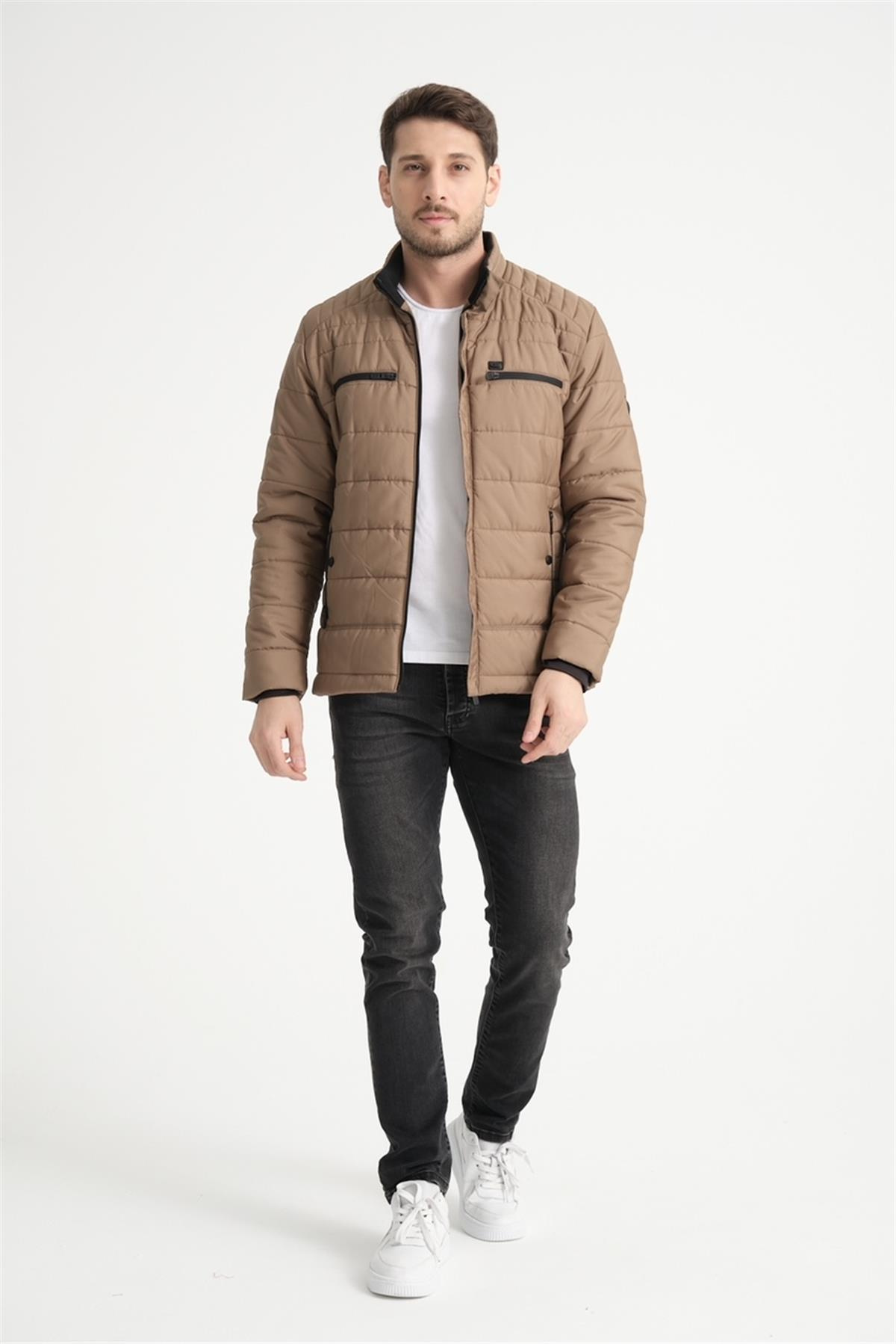 Wholesale Camel Double Zipper Pocket Stand Collar Jacket 3082C