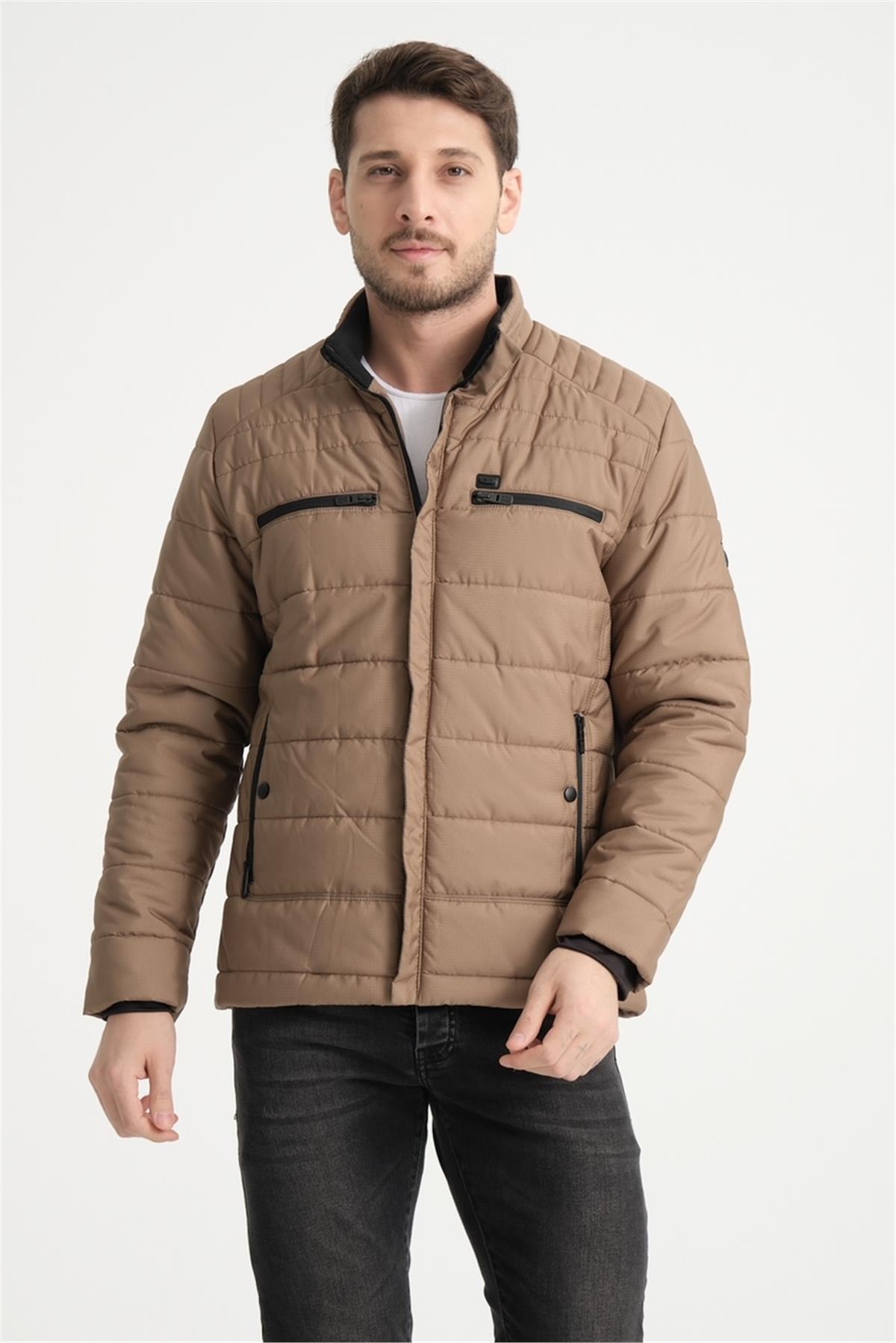 Wholesale Camel Double Zipper Pocket Stand Collar Jacket 3082C