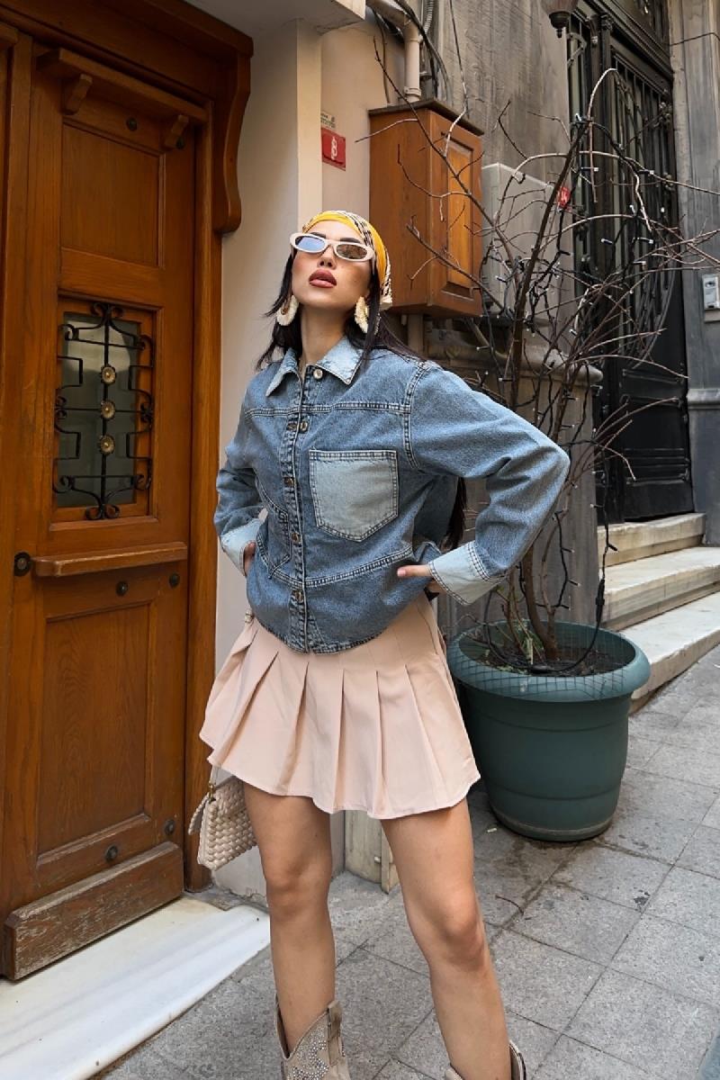 Cep Detaylı Klasik Kot Ceket 6127-18-(S-L-3)