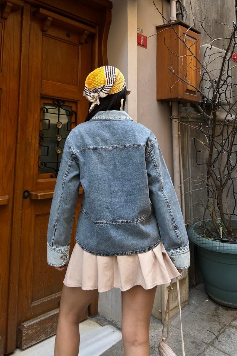 Cep Detaylı Klasik Kot Ceket 6127-18-(S-L-3)