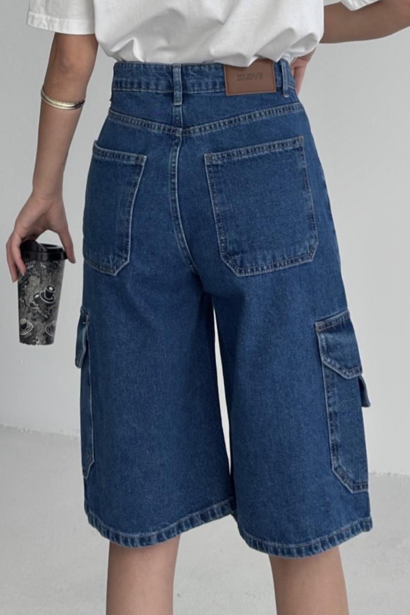 Cep Detaylı Orta Boy Kot Şort 2026-26-(36-42-6)