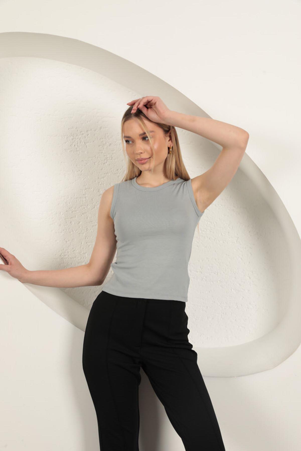 Çilek Viscose Fabric Basic Blouse-Grey