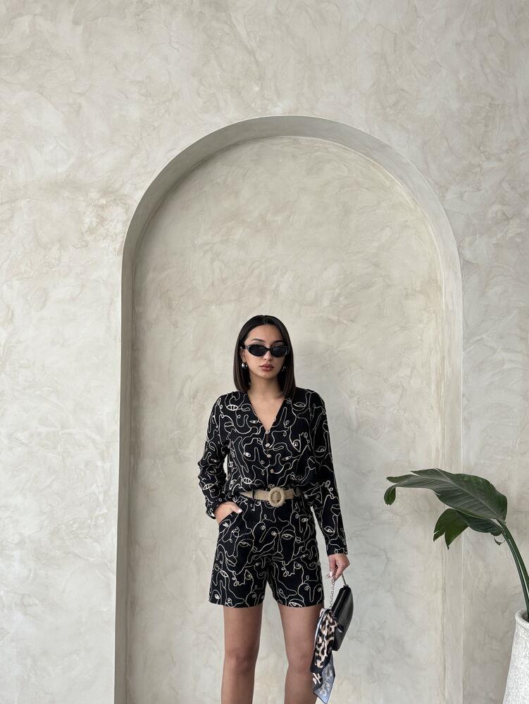 D 2746 NAKIŞLI ŞORT - SİYAH