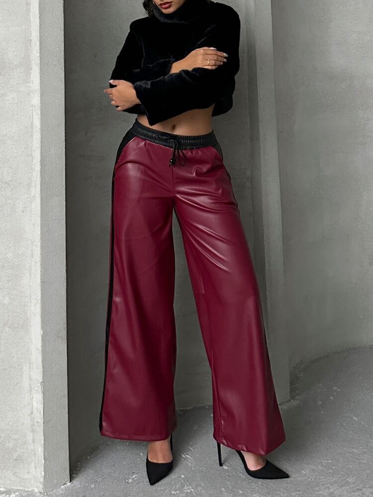 Deri Toptan Pantolon - Bordo Siyah | TOPSHOW