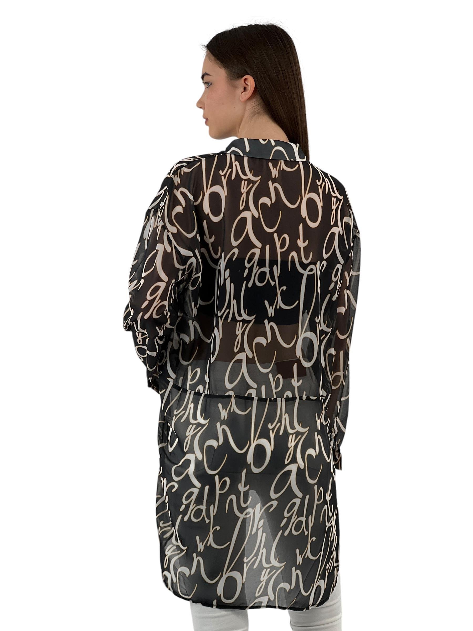 Desenli Uzun Şifon Gömlek