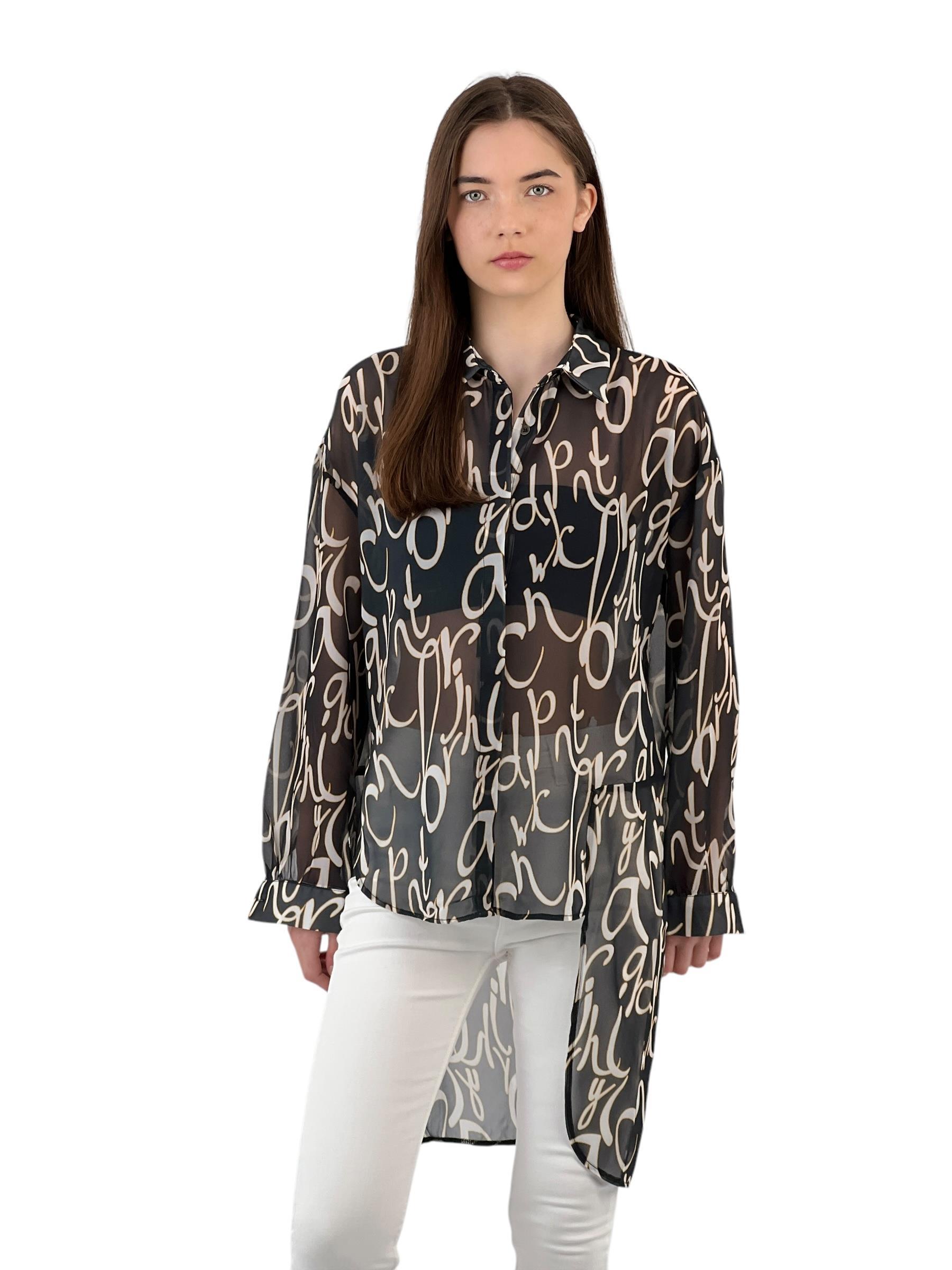 Desenli Uzun Şifon Gömlek