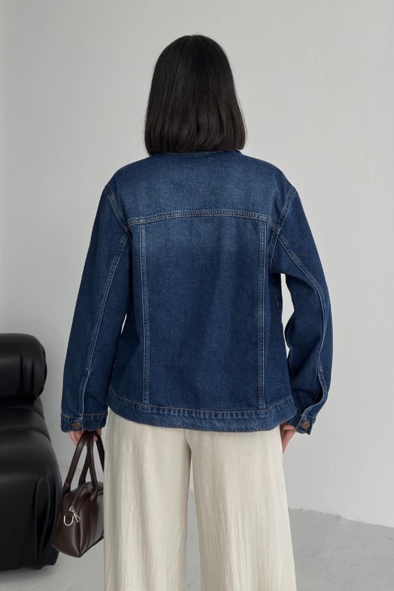 Dikiş Detaylı Kot Gömlek 6153-01-(S-XL)