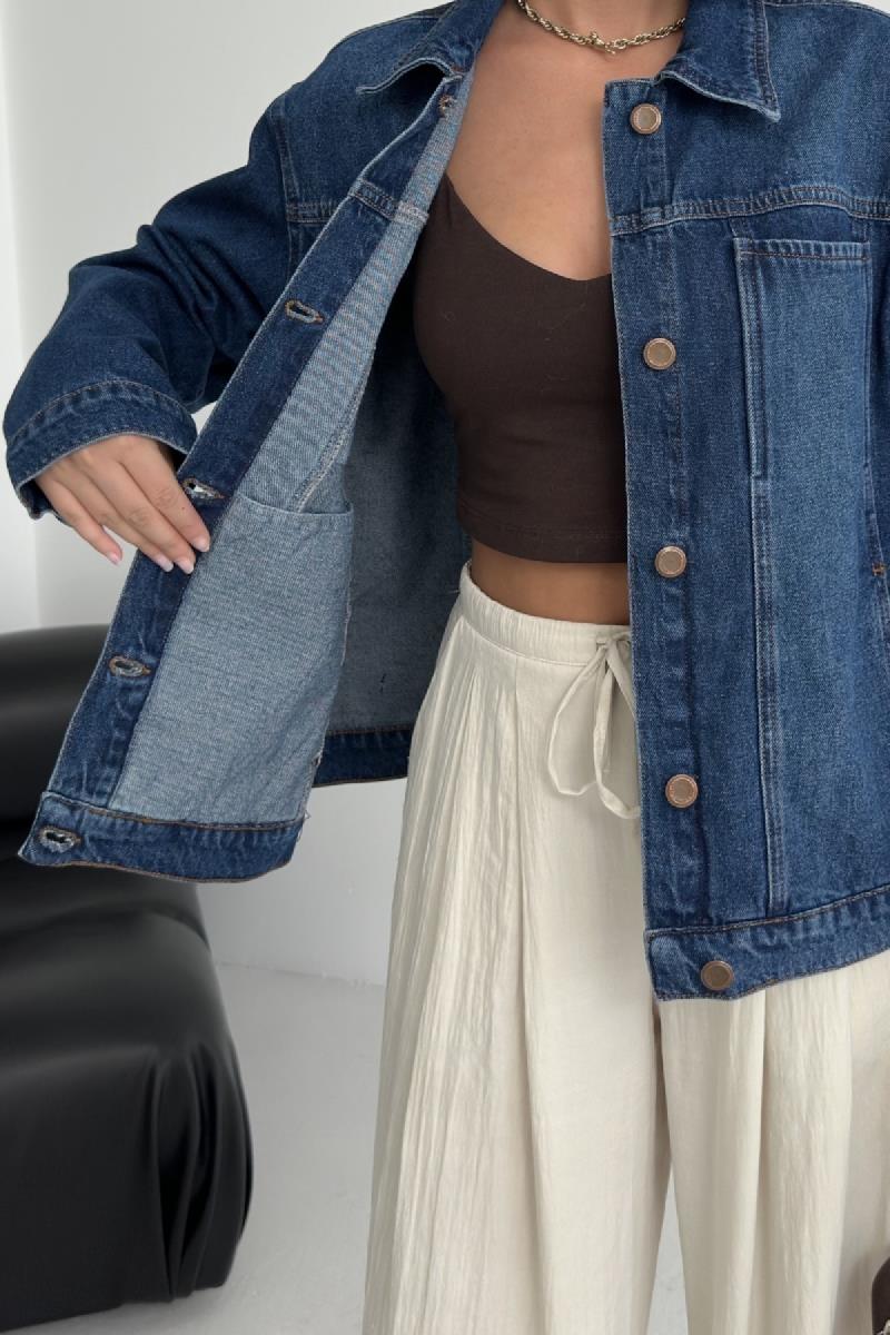 Dikiş Detaylı Kot Gömlek 6153-01-(S-XL)