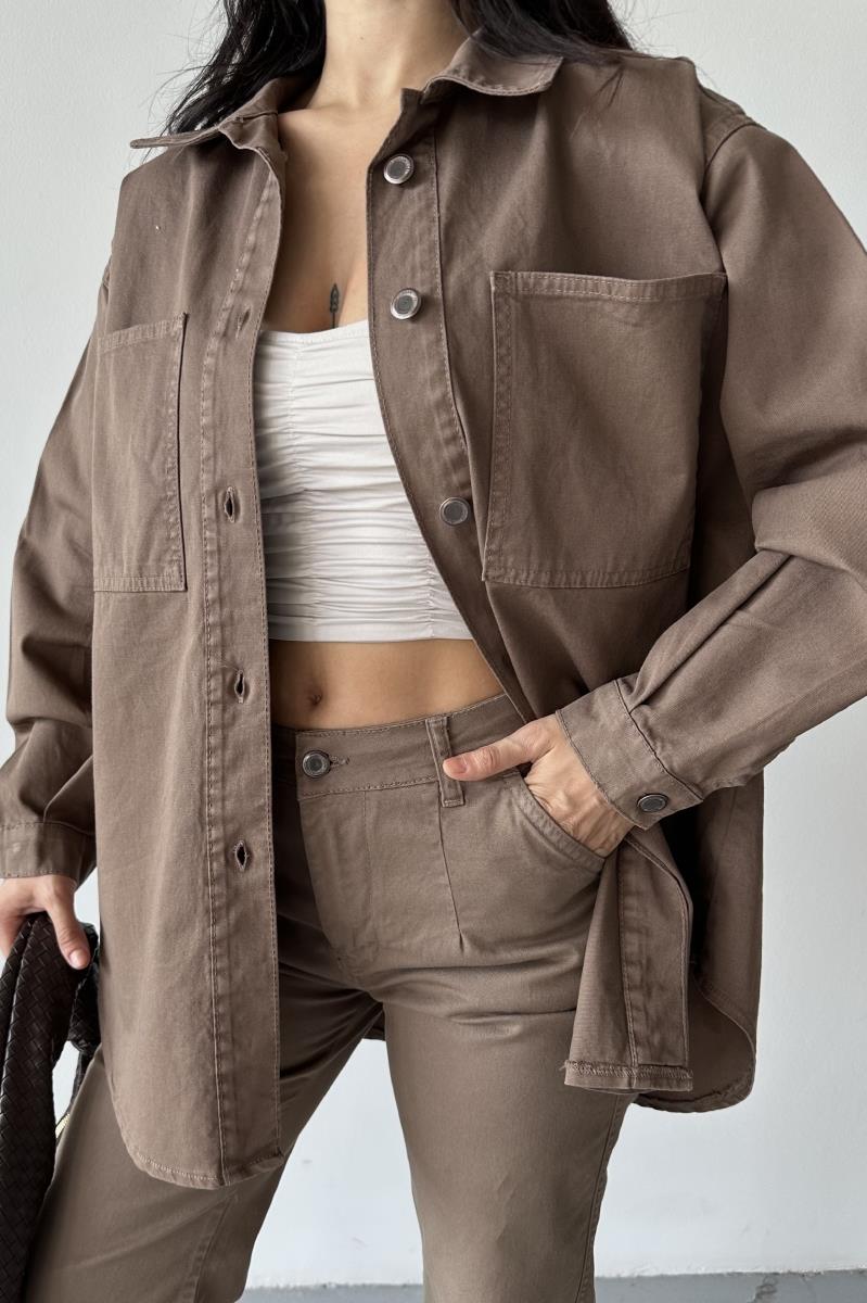 Düğmeli Oversize Kot Gömlek 6080-08-(S+L+3)