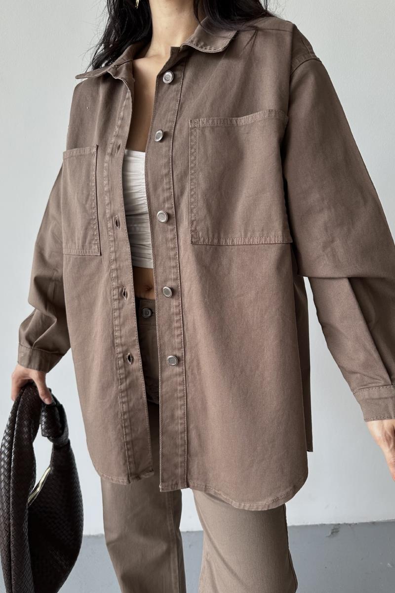 Düğmeli Oversize Kot Gömlek 6080-08-(S+L+3)