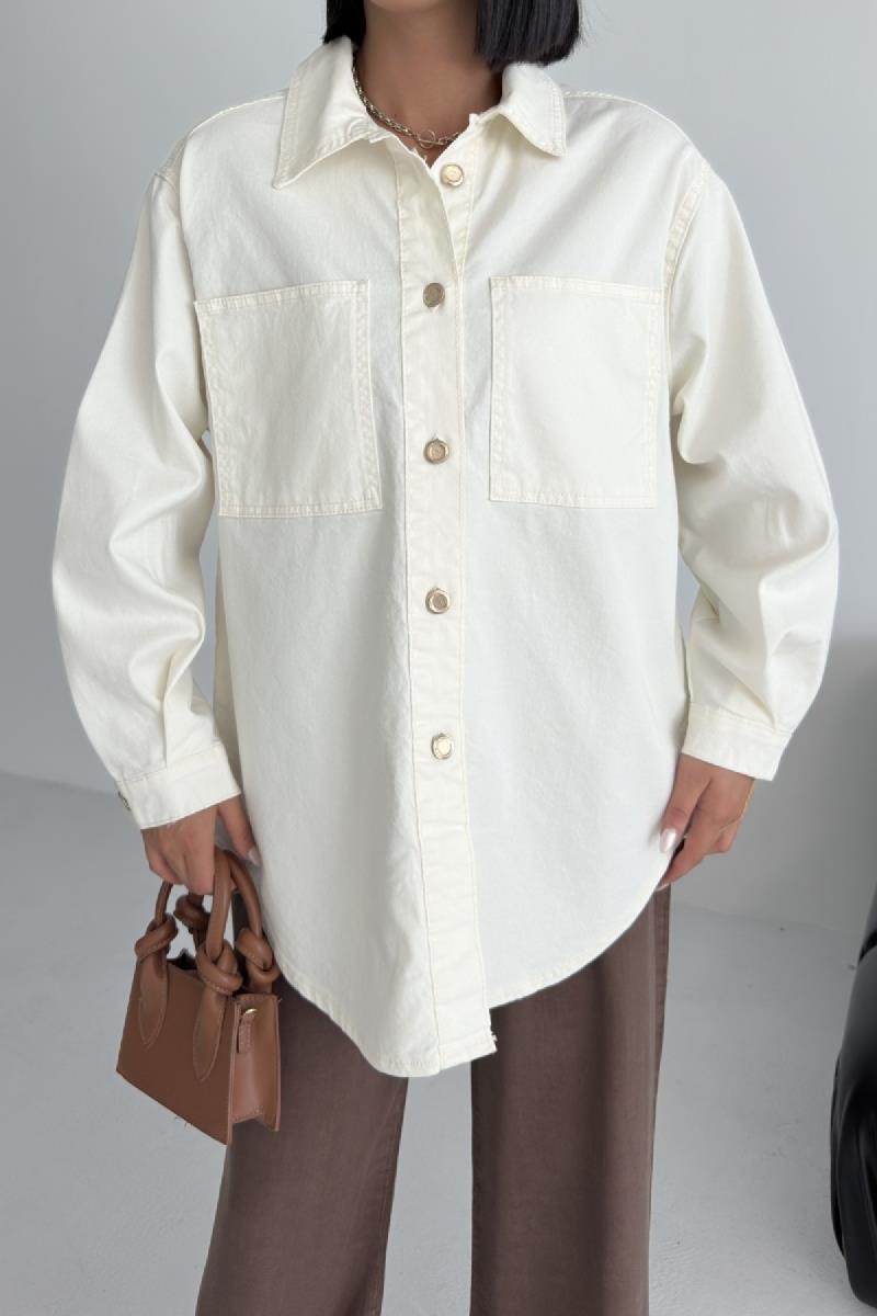 Düğmeli Oversize Kot Gömlek 6080-08-(S+L+3)