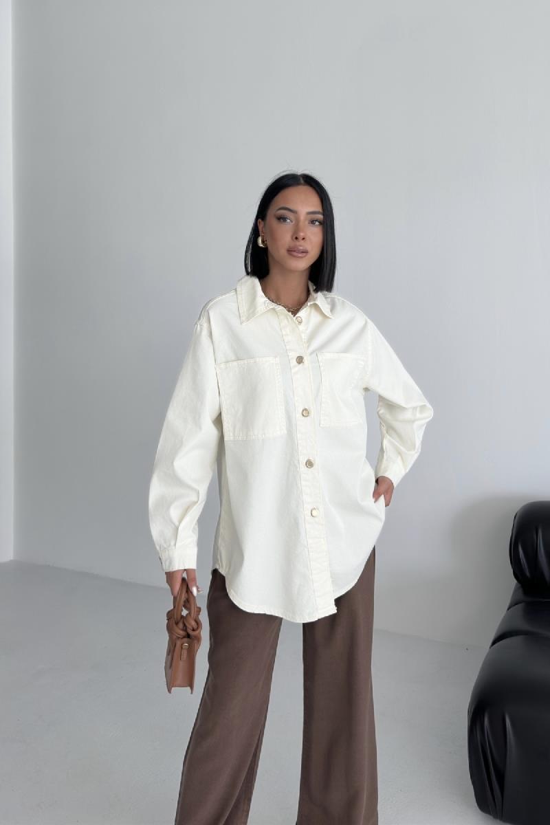 Düğmeli Oversize Kot Gömlek 6080-08-(S+L+3)