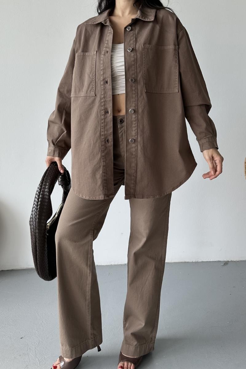Düğmeli Oversize Kot Gömlek 6080-08-(S+L+3)