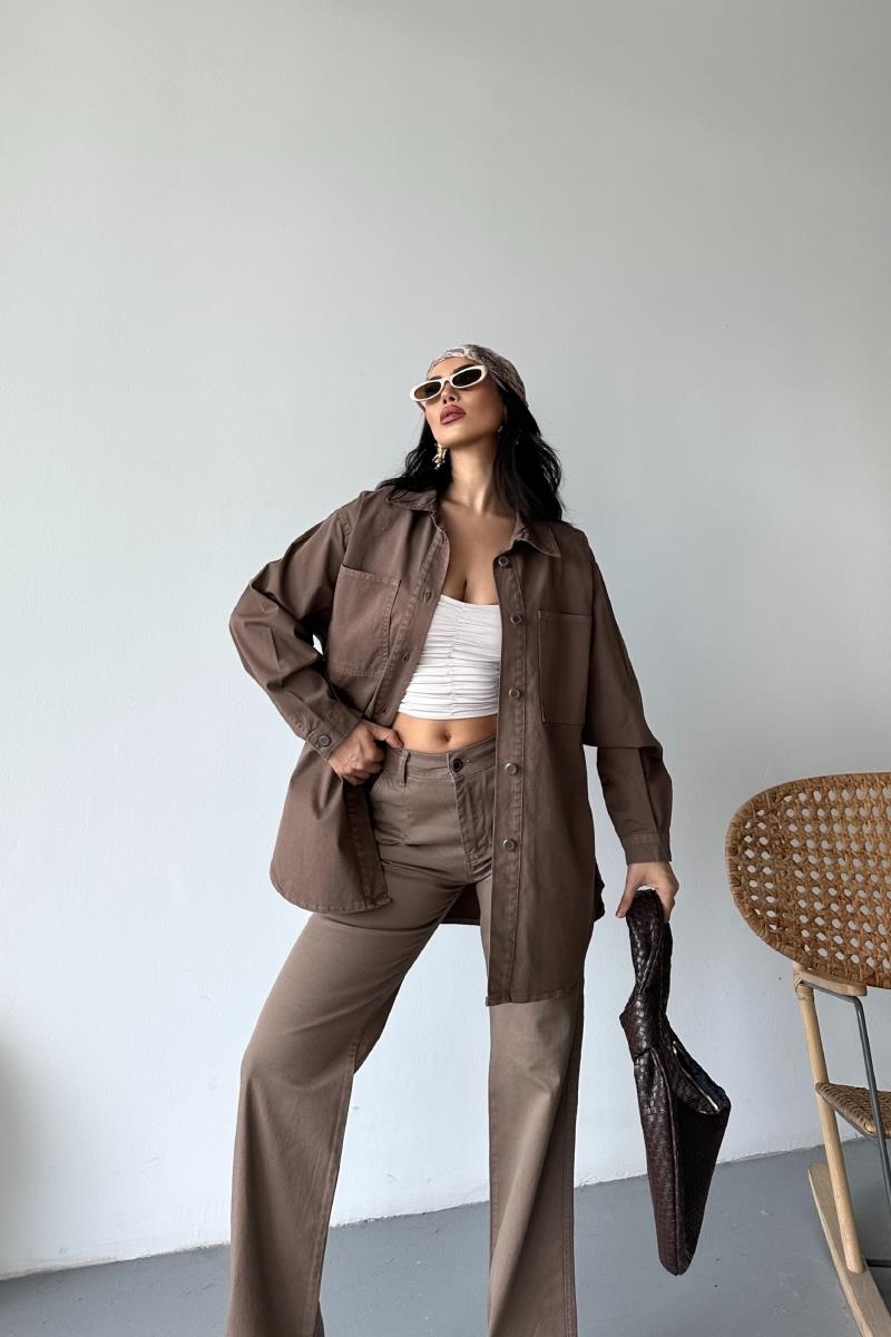 Düğmeli Oversize Kot Gömlek 6080-08-(S+L+3)