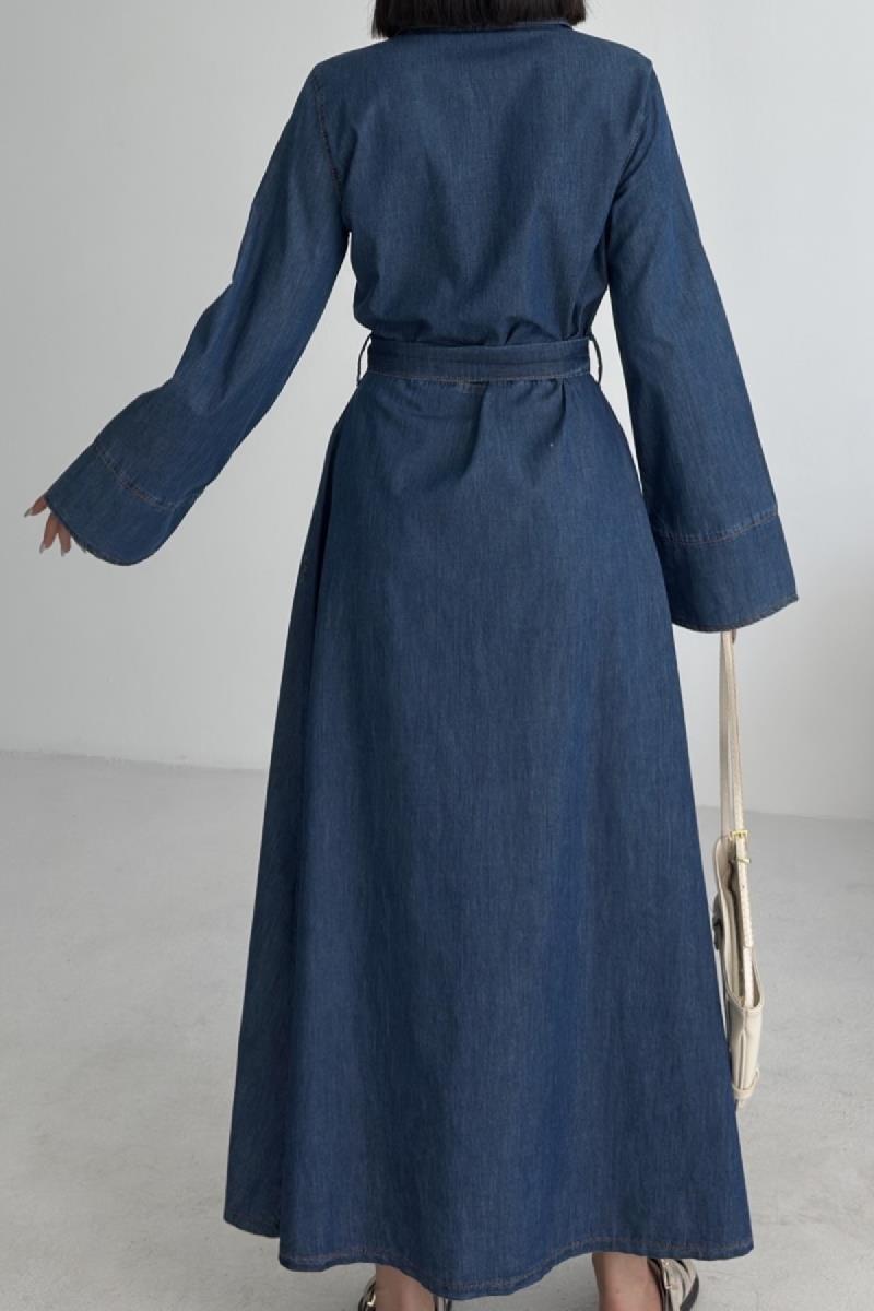 Düğmeli Uzun Boy Kot Elbise 3047-26-(S-XL)