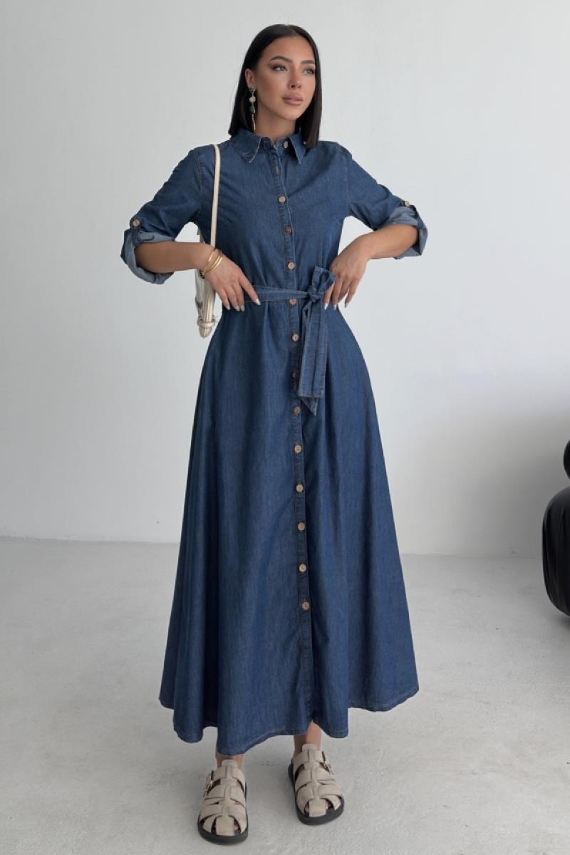 Düğmeli Uzun Boy Kot Elbise 3047-26-(S-XL)