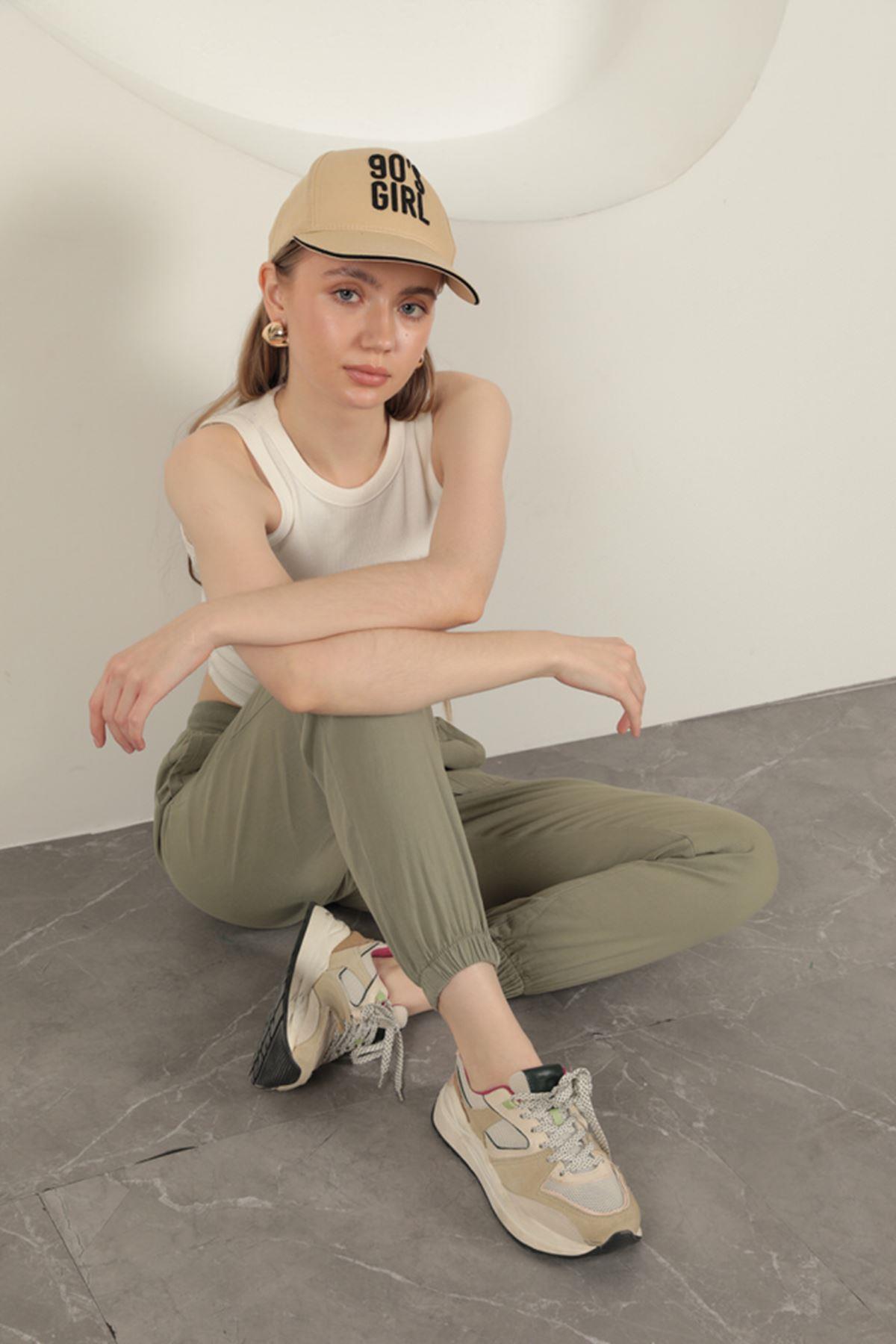 Elastic Leg Women's Trousers-Khaki