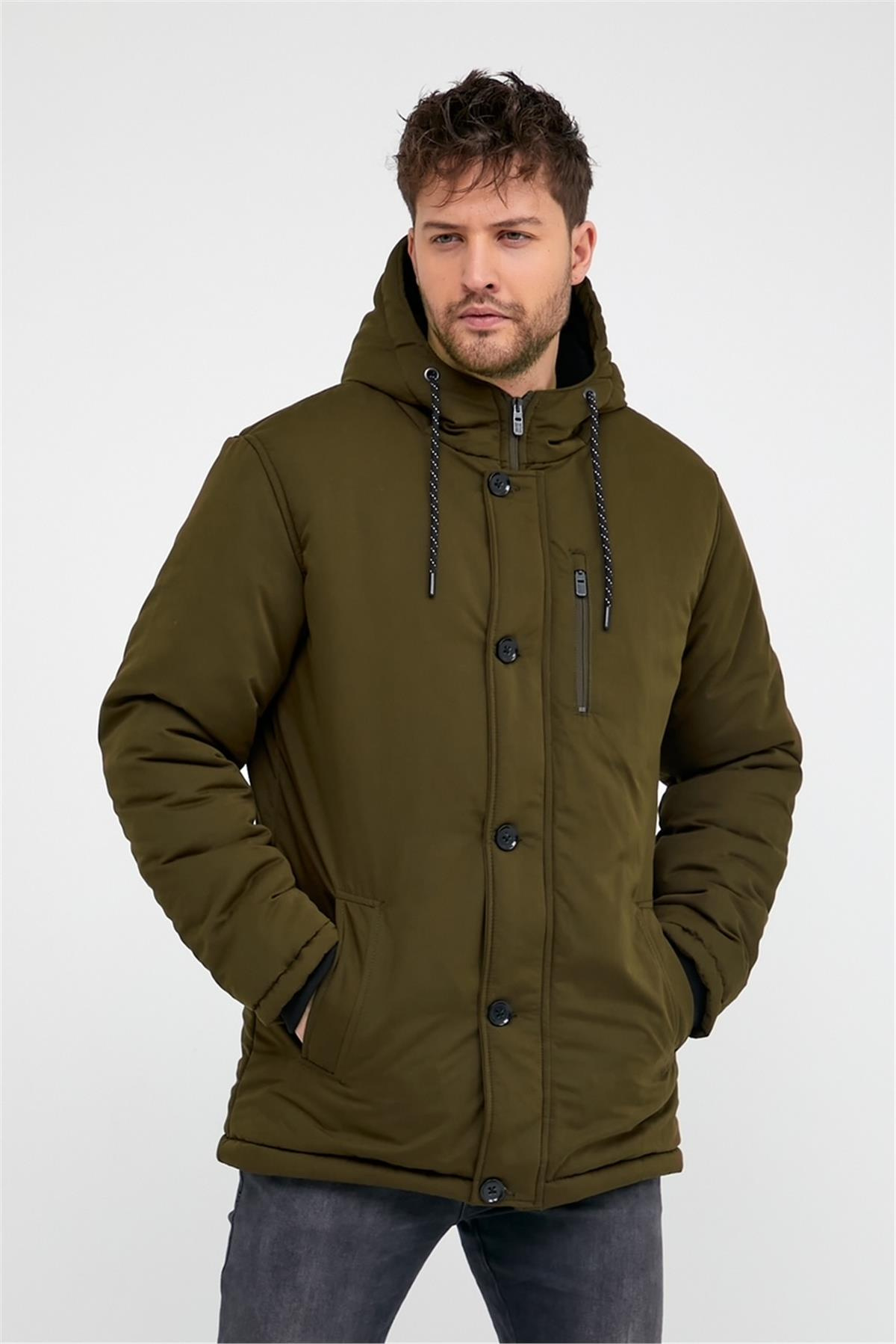 Wholesale Khaki Polar Lined Hooded Jacket 3517H