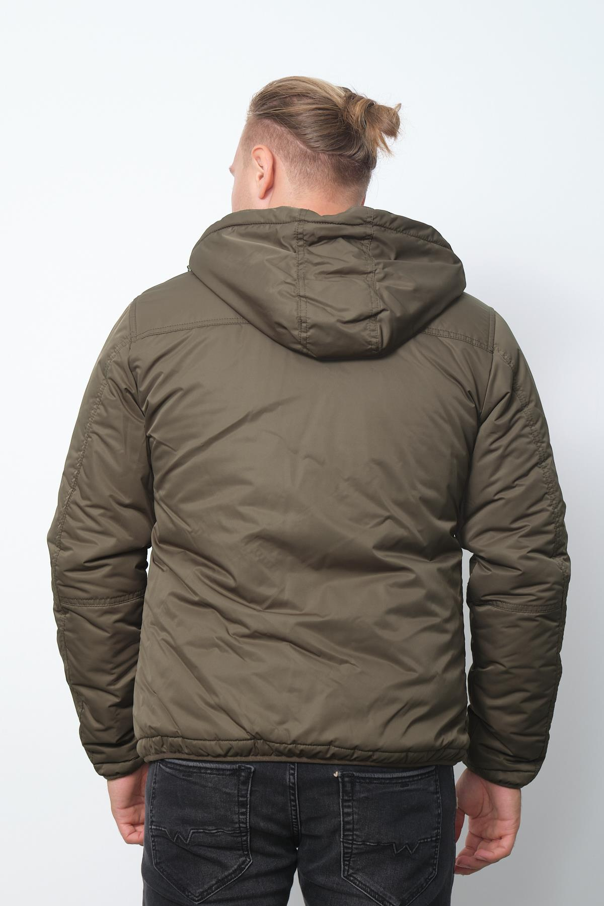 Wholesale Khaki Fur Lined Hooded Coat 35791H