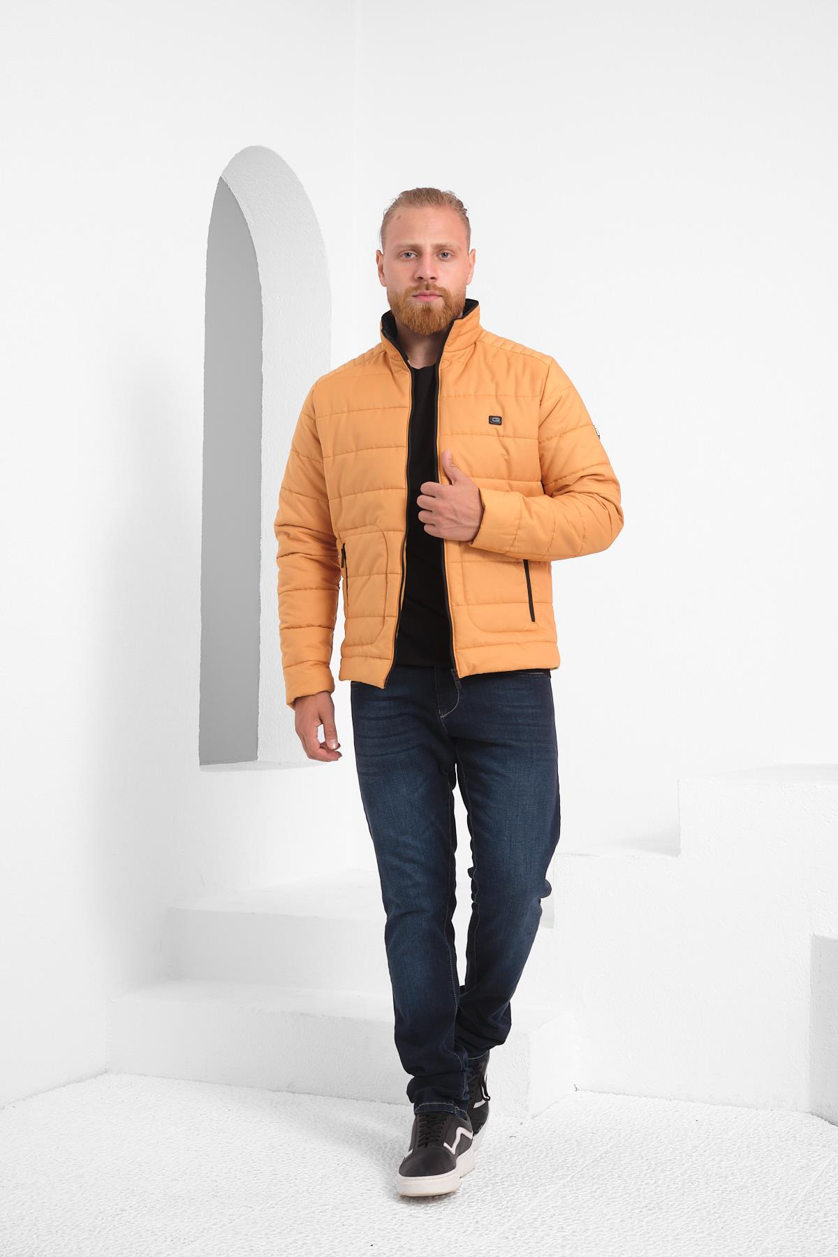 Wholesale Mustard Ripstop Stand Collar Waterproof Jacket 3084H