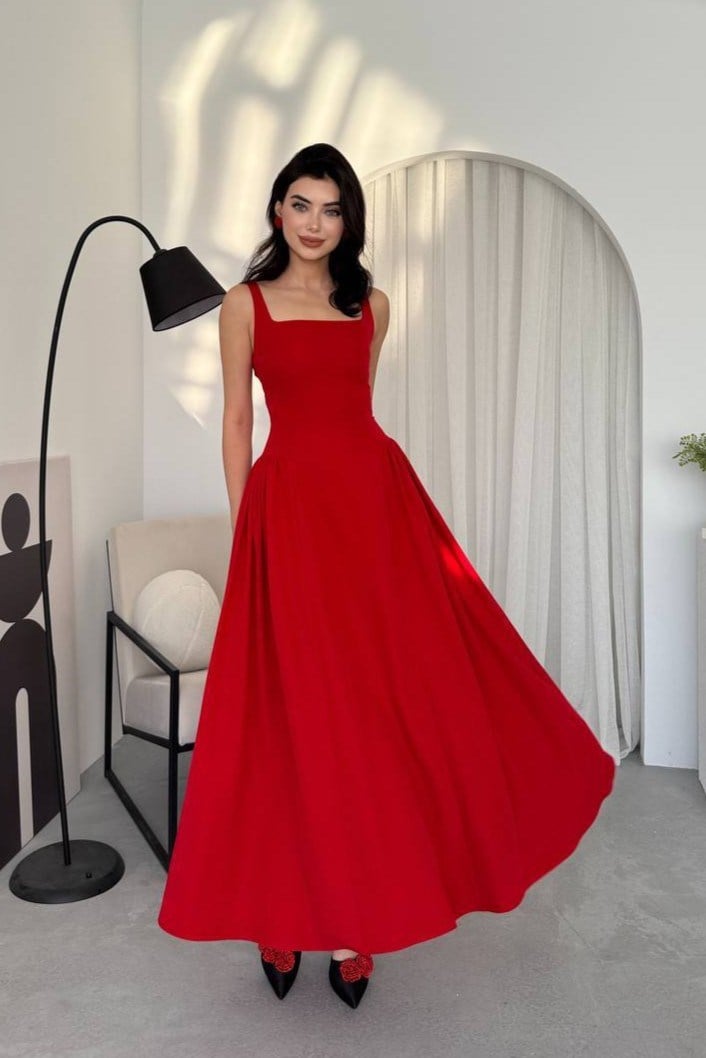 Heldi Pleated Dress - Red 00597