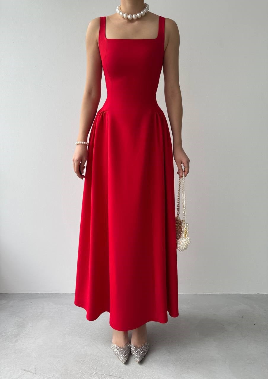 Heldi Pleated Dress - Red 00597