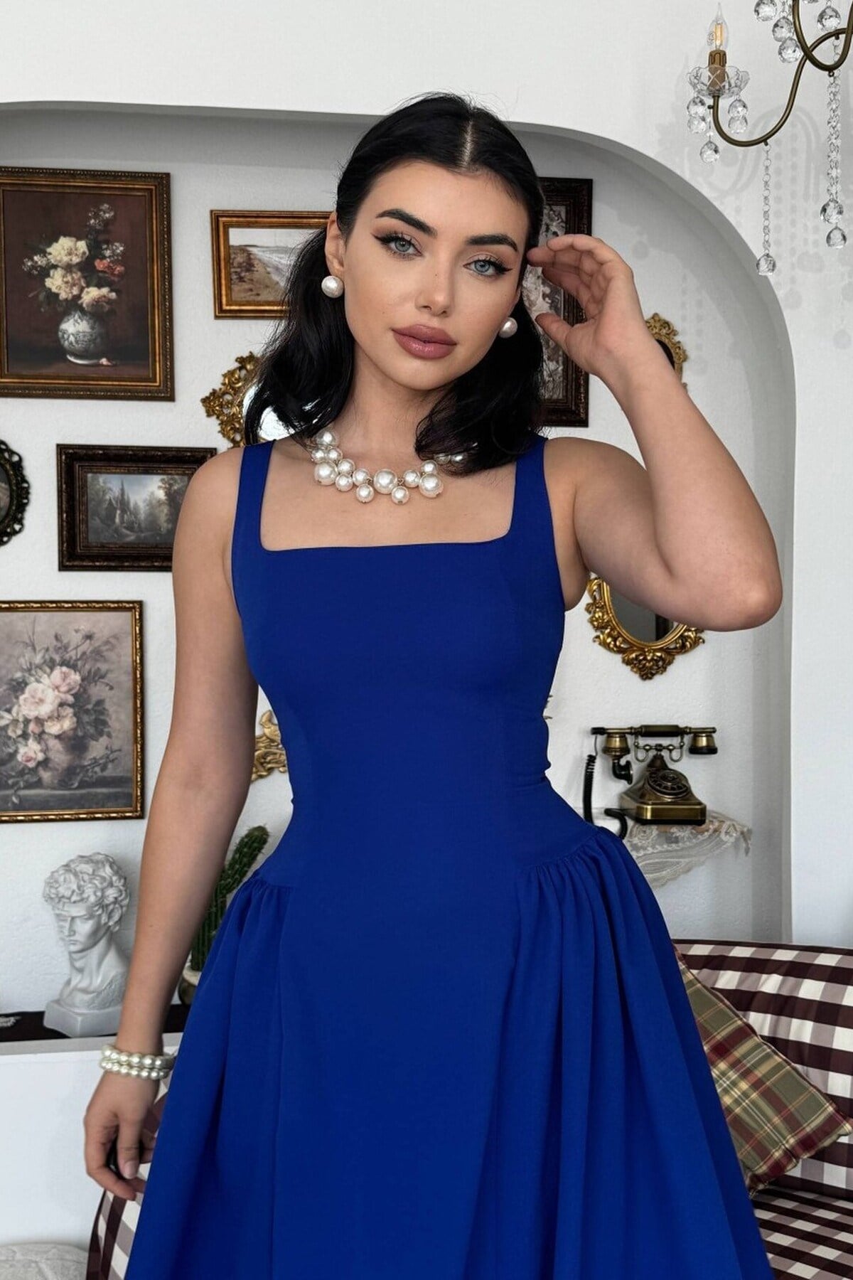 Heldi Pleated Dress - Sax Blue 00597