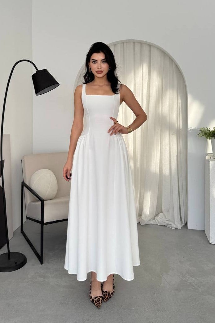 Heldi Pleated Dress - White 00597