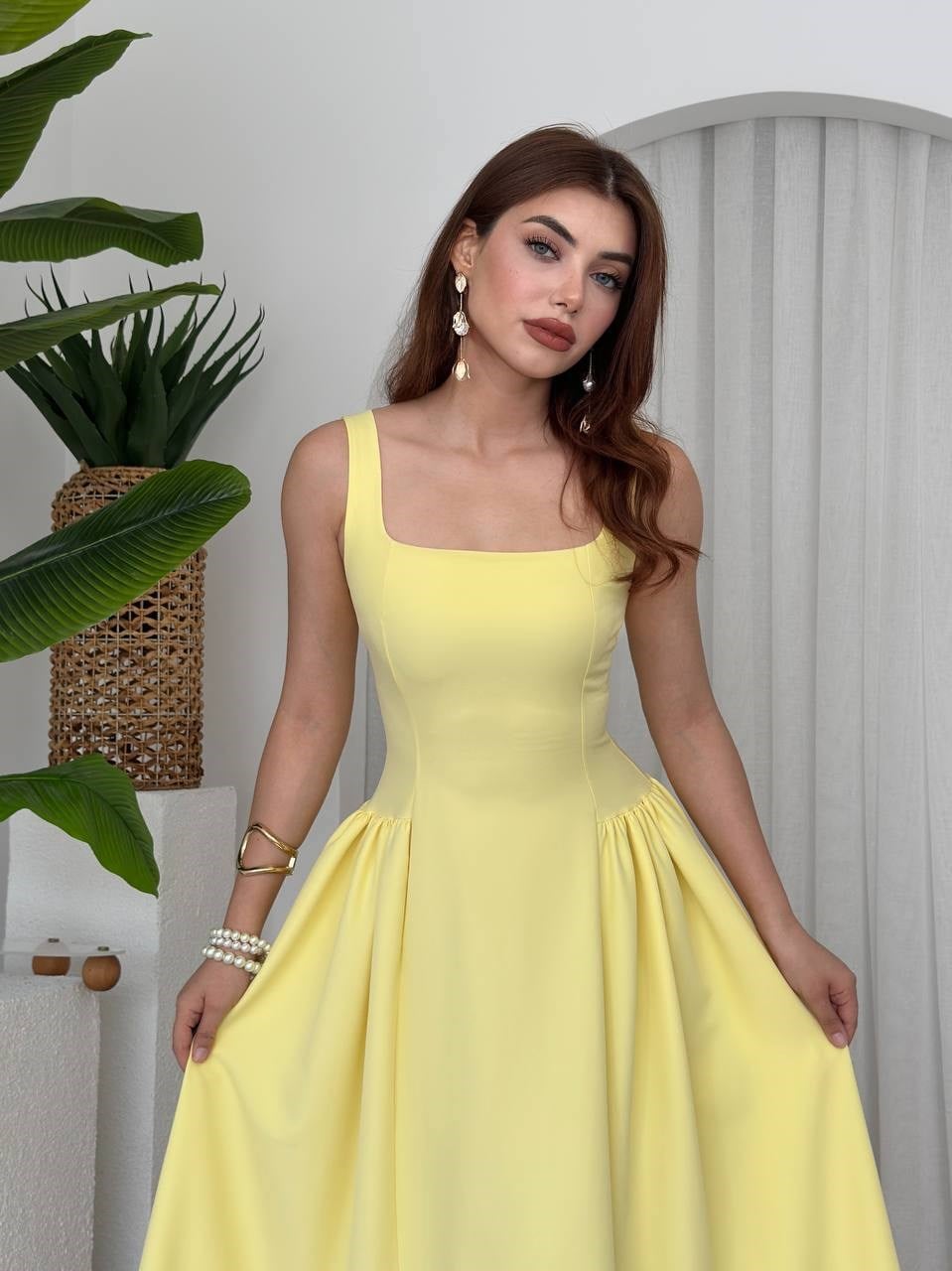 Heldi Pleated Dress - Yellow 00597