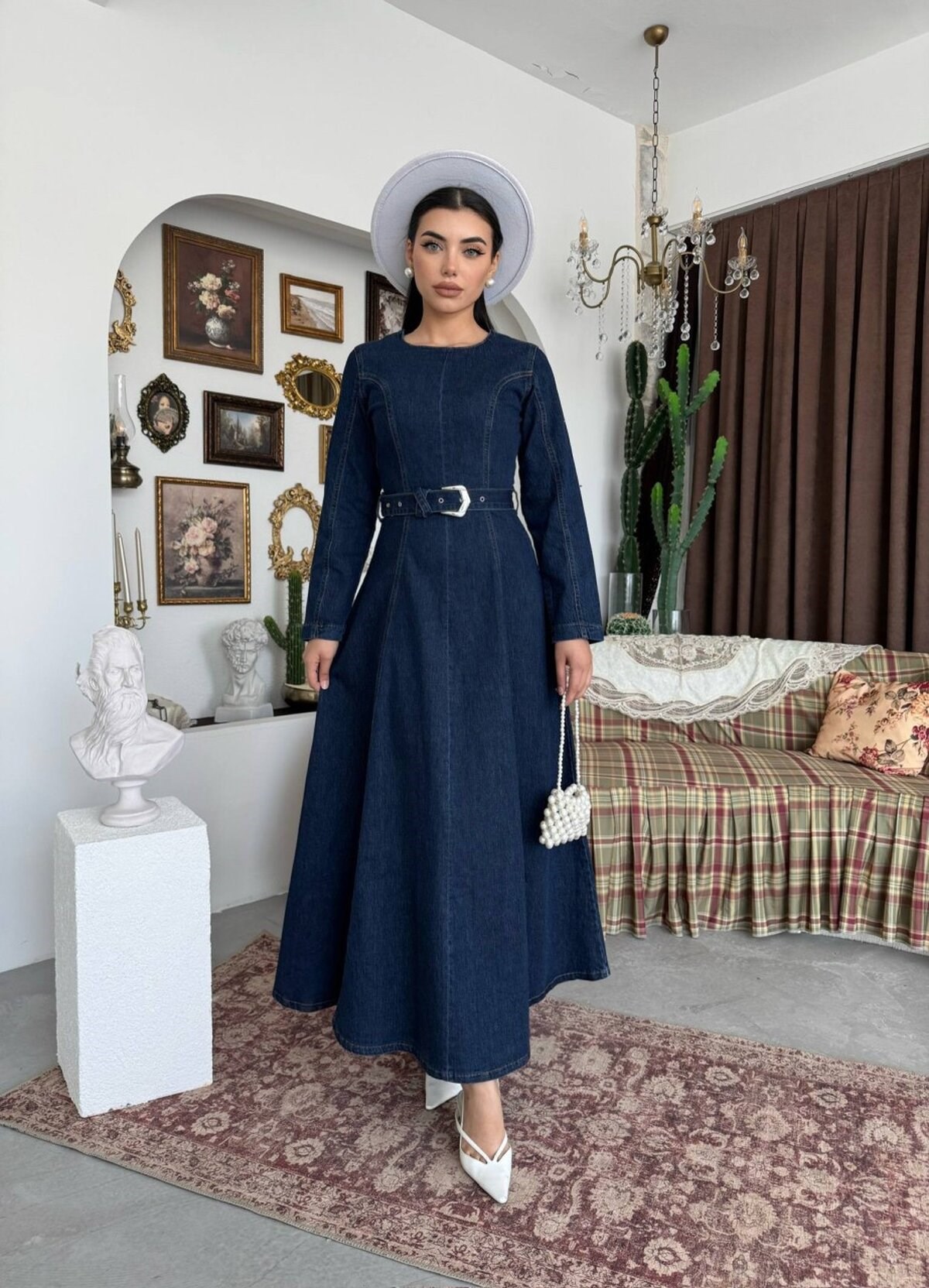 Junsa Belt-Detail Denim Dress