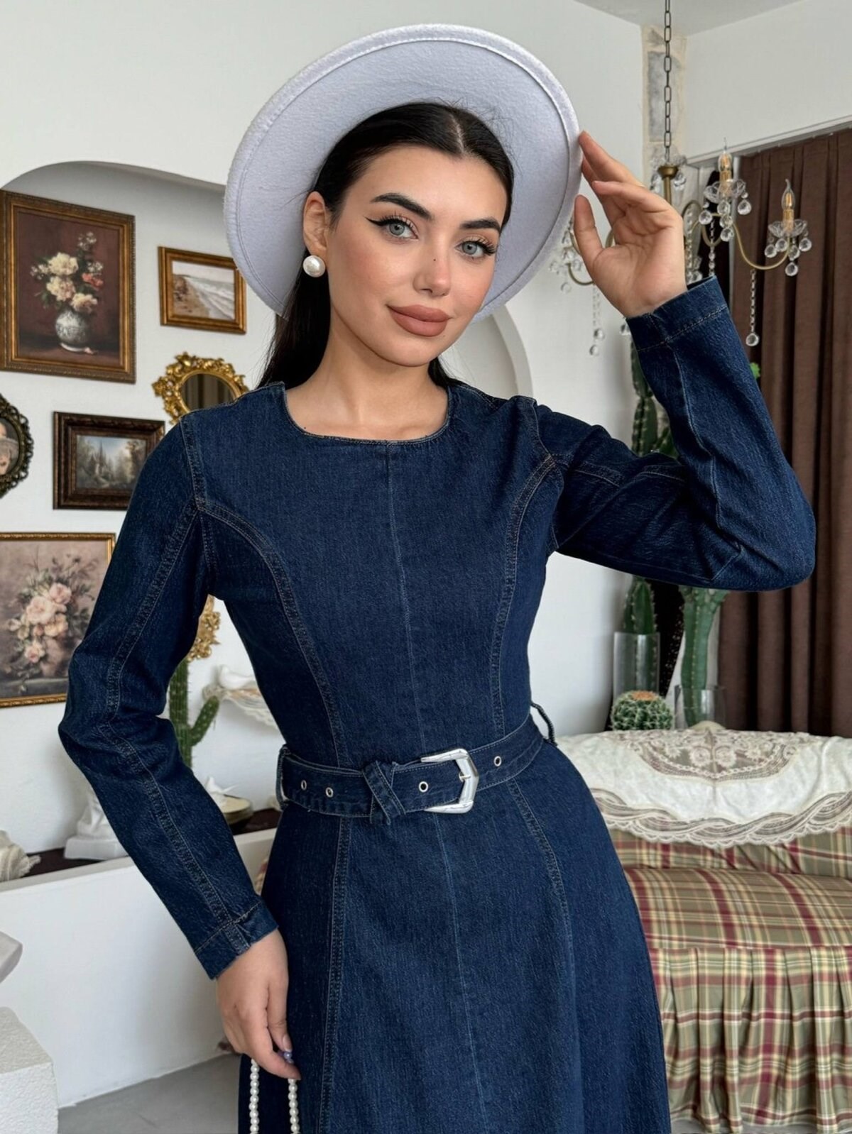 Junsa Belt-Detail Denim Dress