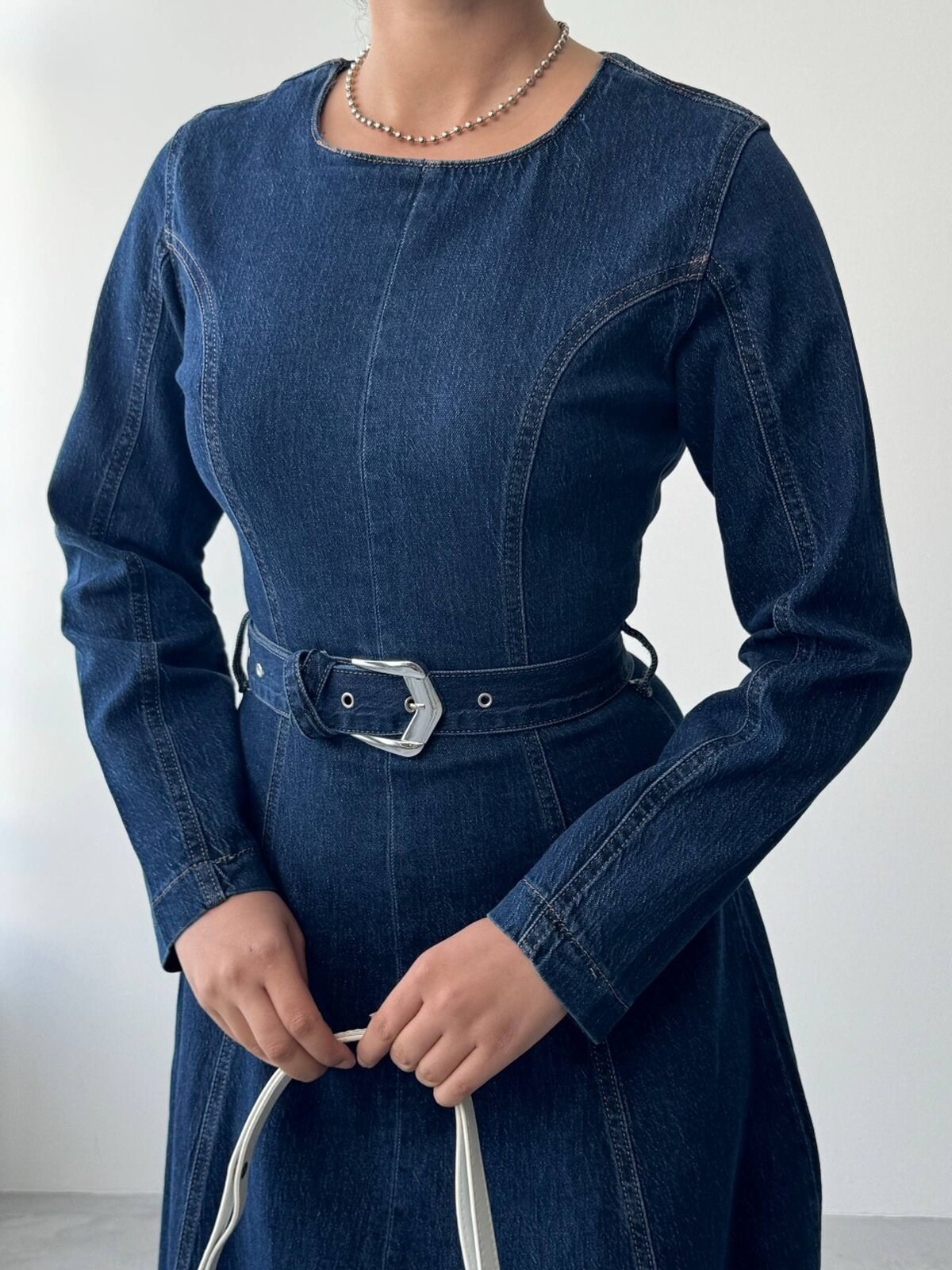 Junsa Belt-Detail Denim Dress