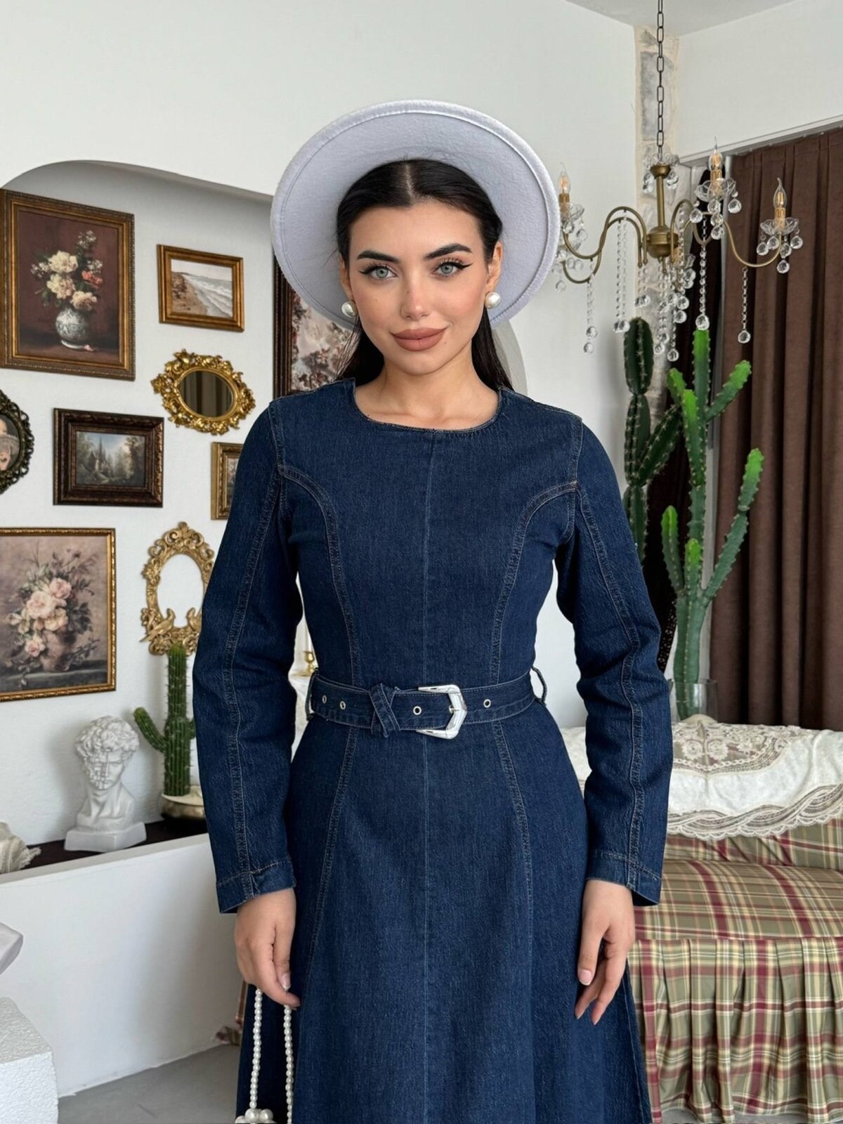 Junsa Belt-Detail Denim Dress