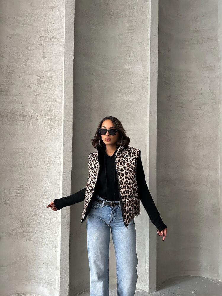 Kapitone Toptan Yelek - Leopar | TOPSHOW