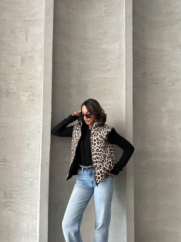 Kapitone Toptan Yelek - Leopar | TOPSHOW