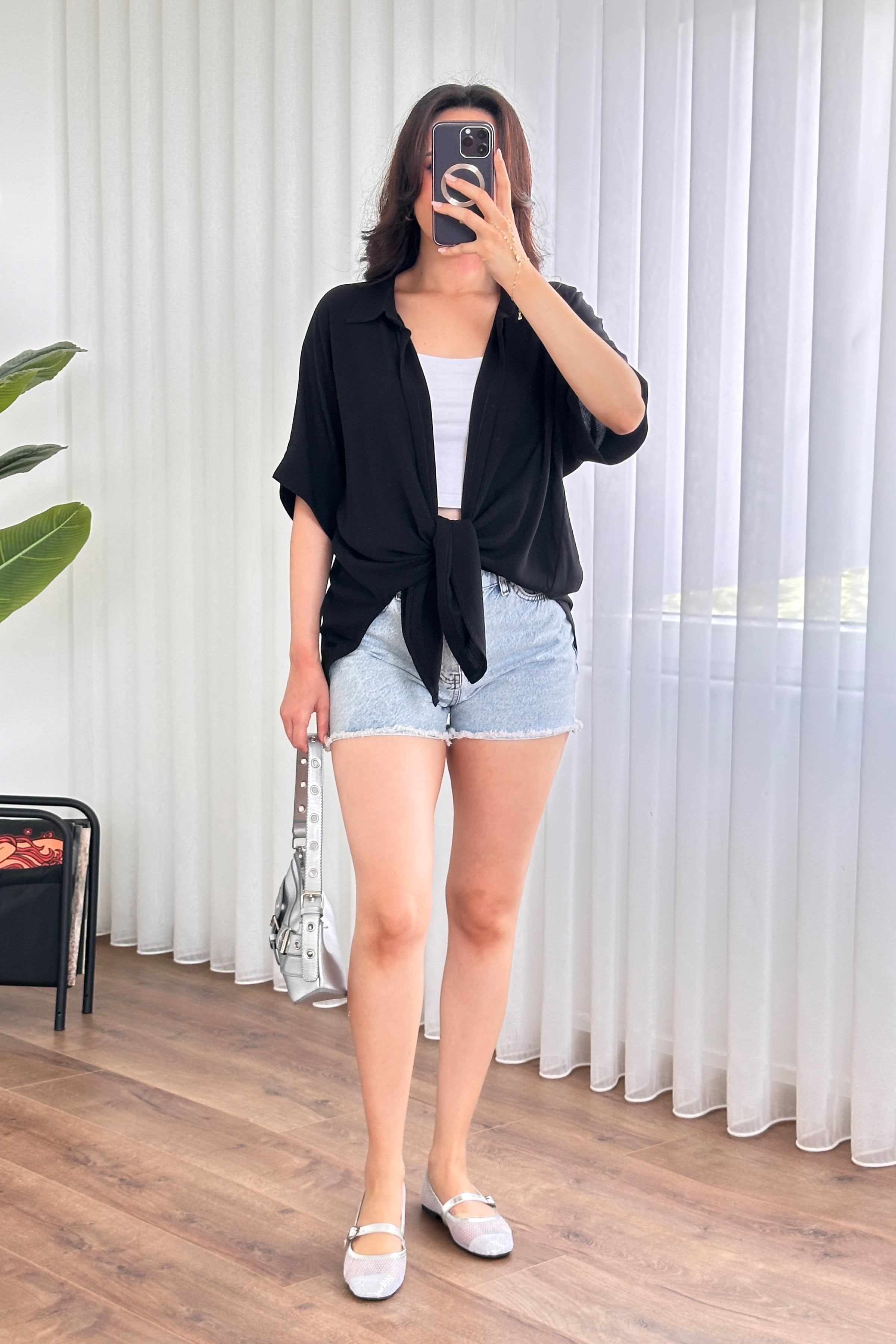 Kısa Kol Basic Kimono Toptan Siyah Bluz