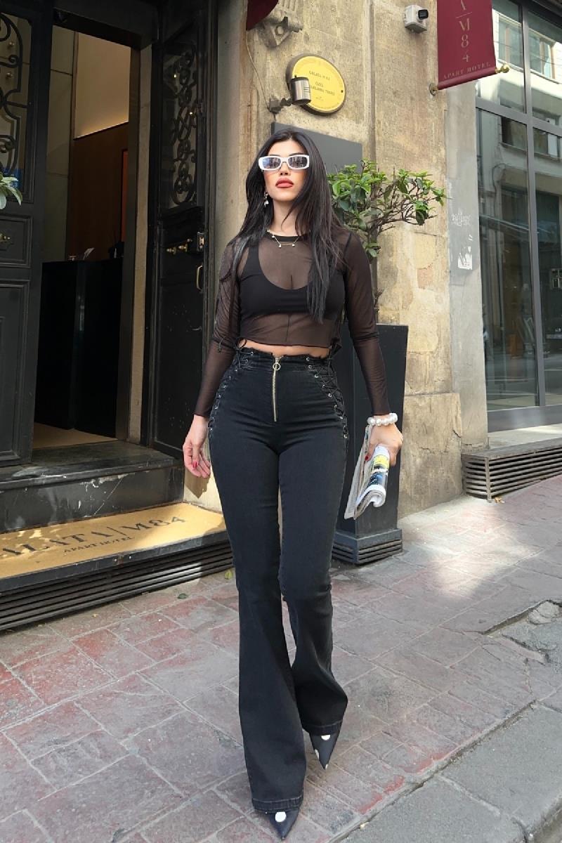 Kuşgözü Detaylı Bağcıklı Pantolon 7095-23-(26-31)