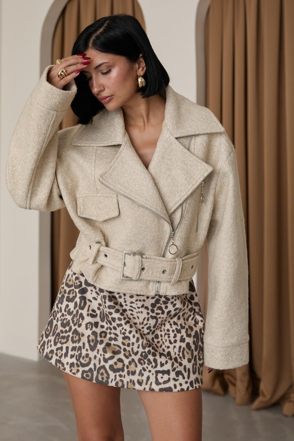 Kuşgözü Kaşe Manto - Bej