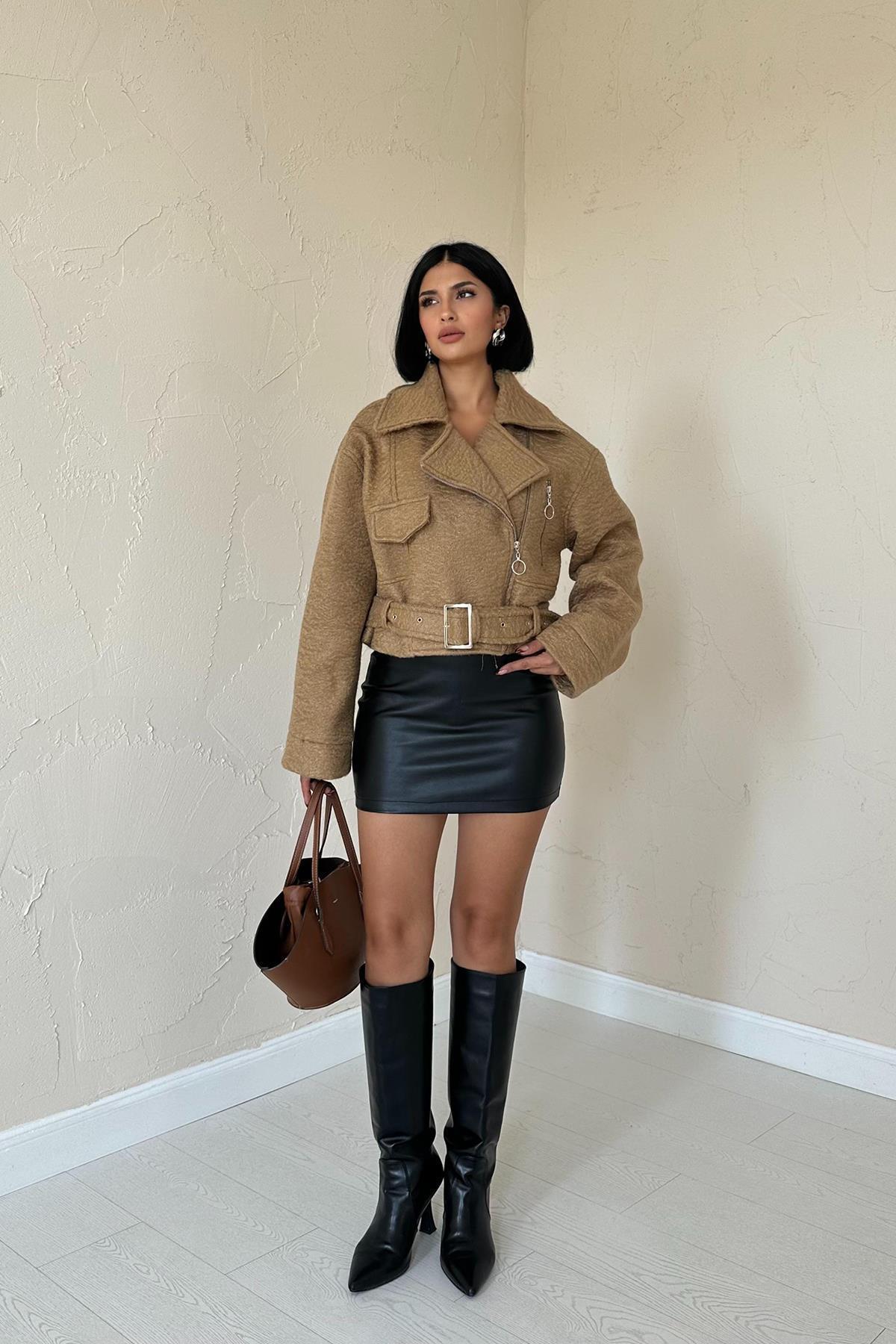 Kuşgözü Kaşe Manto - Camel