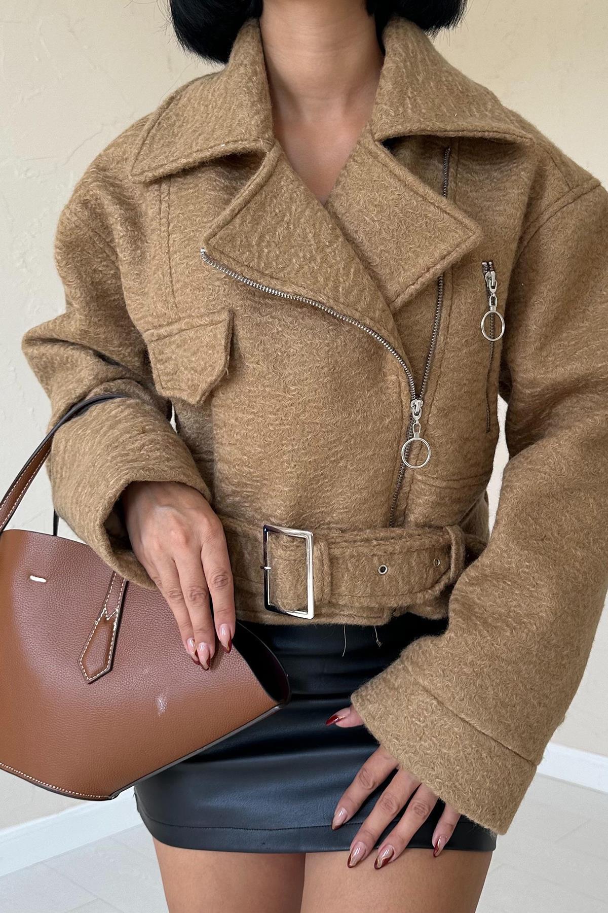 Kuşgözü Kaşe Manto - Camel