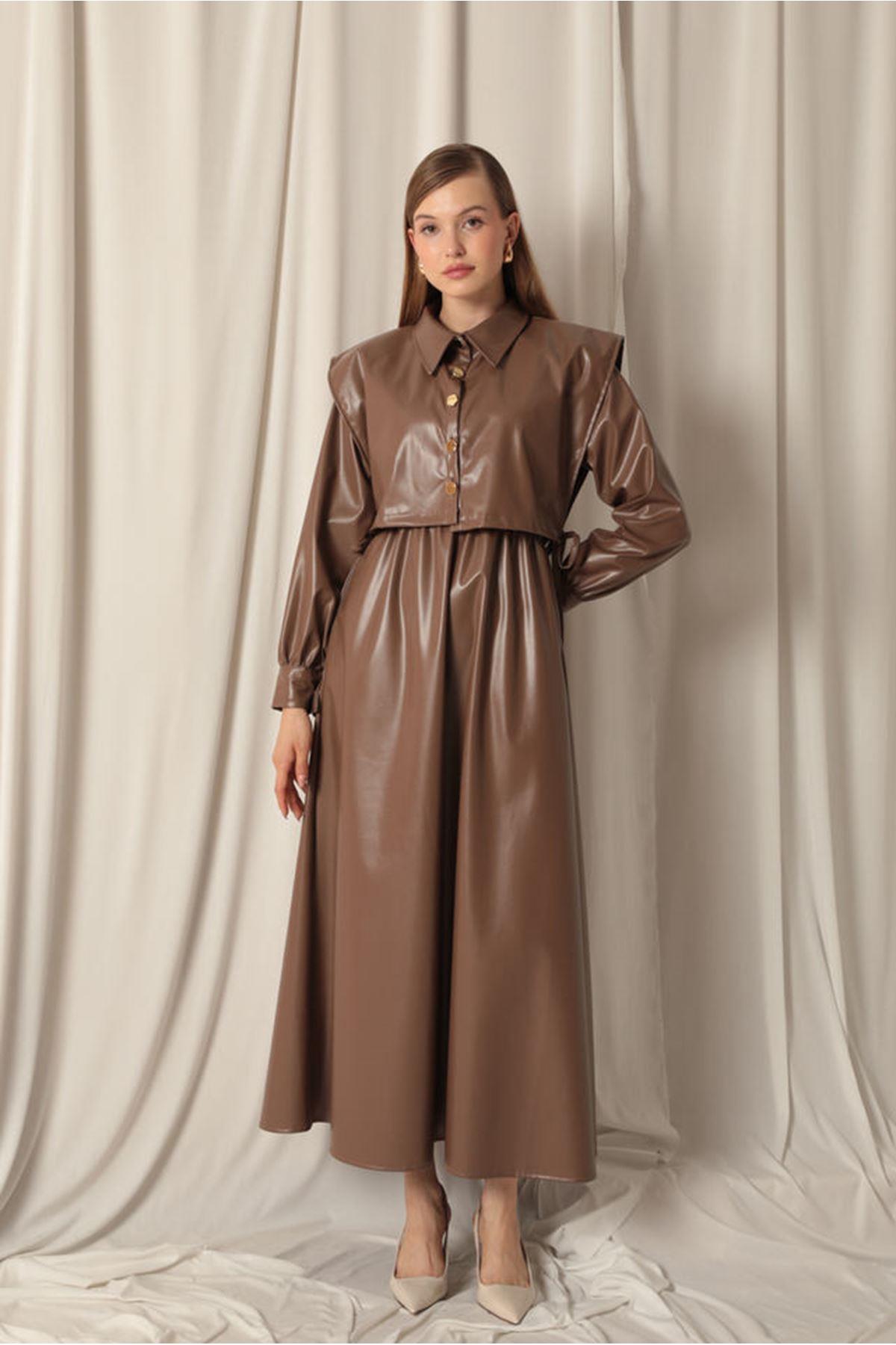 knee length dresses for ladies Venus Leather Dress 6 / Black Leather with Black Suede Lacing Cording