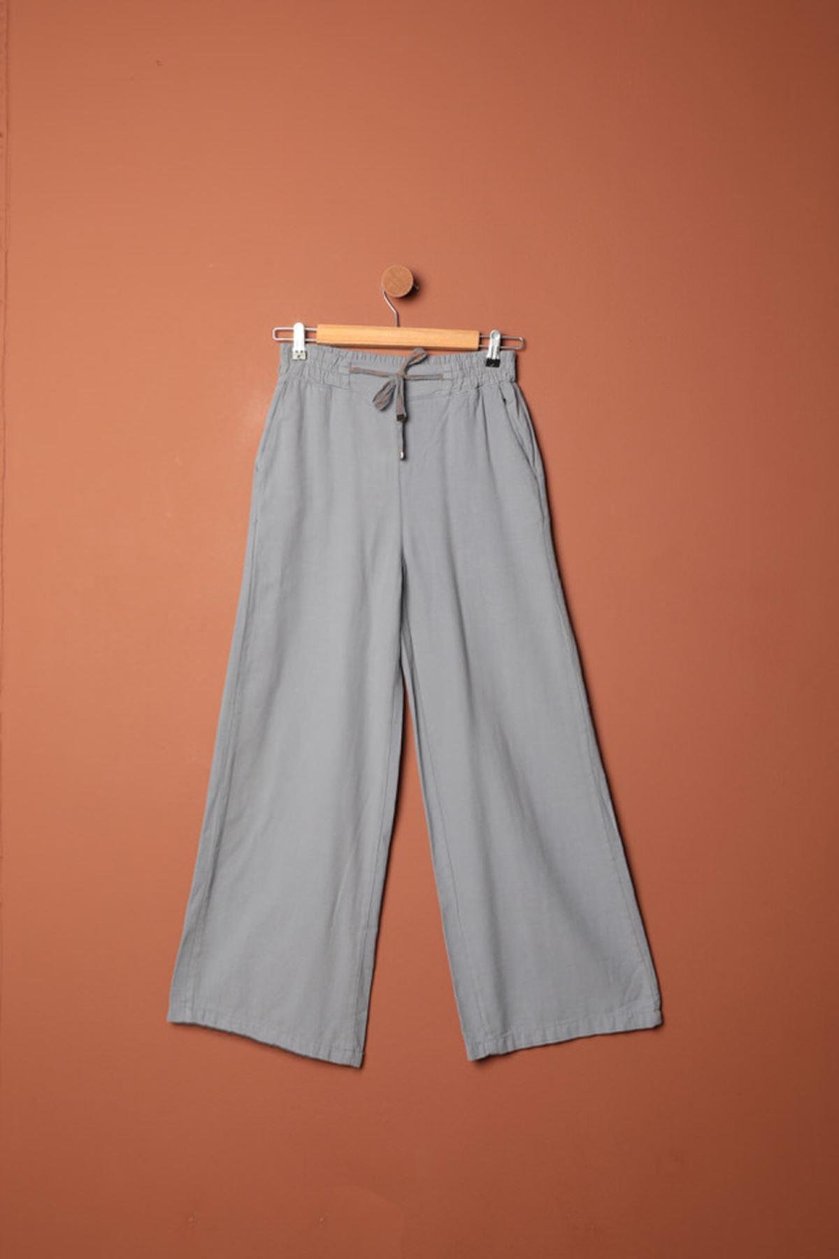 Linen Fabric Women's Trousers-Grey