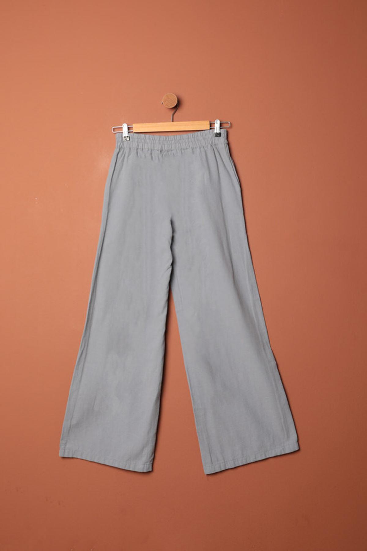 Linen Fabric Women's Trousers-Grey