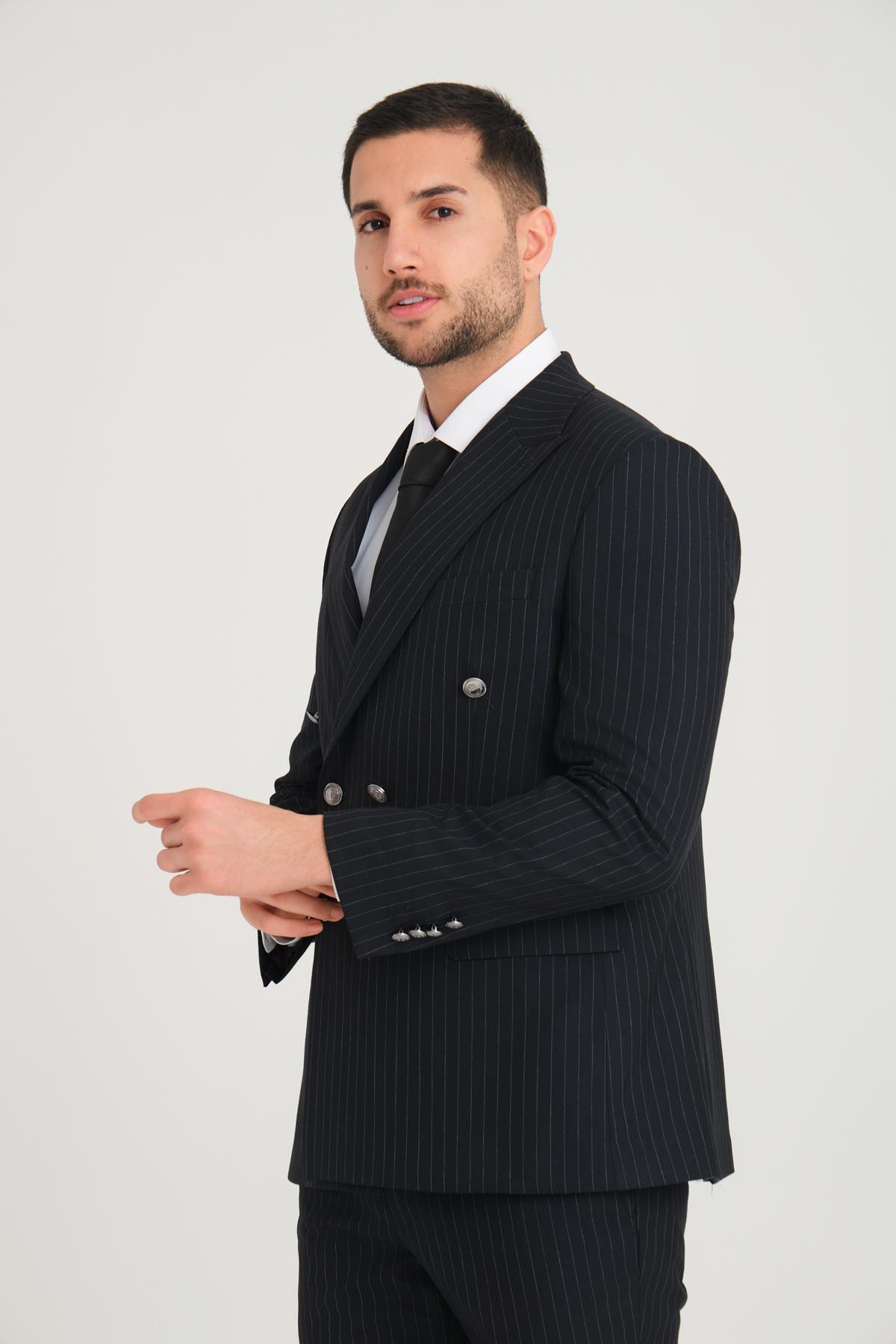 Men double-breasted suit striped wholesale Dark Navy color 692777