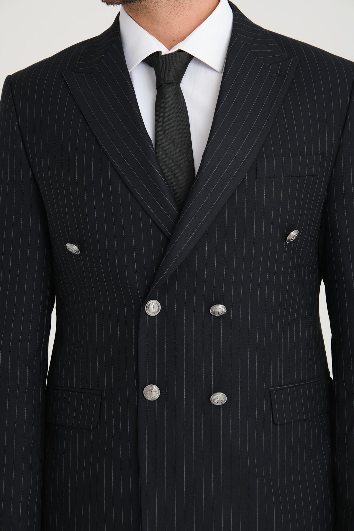 Men double-breasted suit striped wholesale Dark Navy color 692777