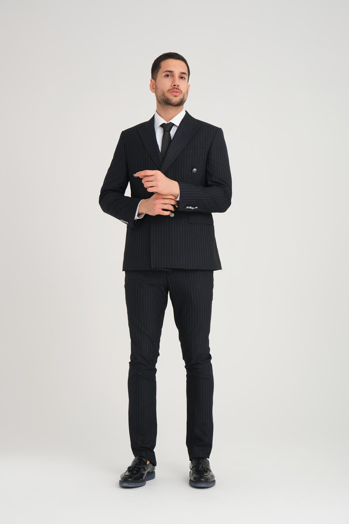 Men double-breasted suit striped wholesale Dark Navy color 692777