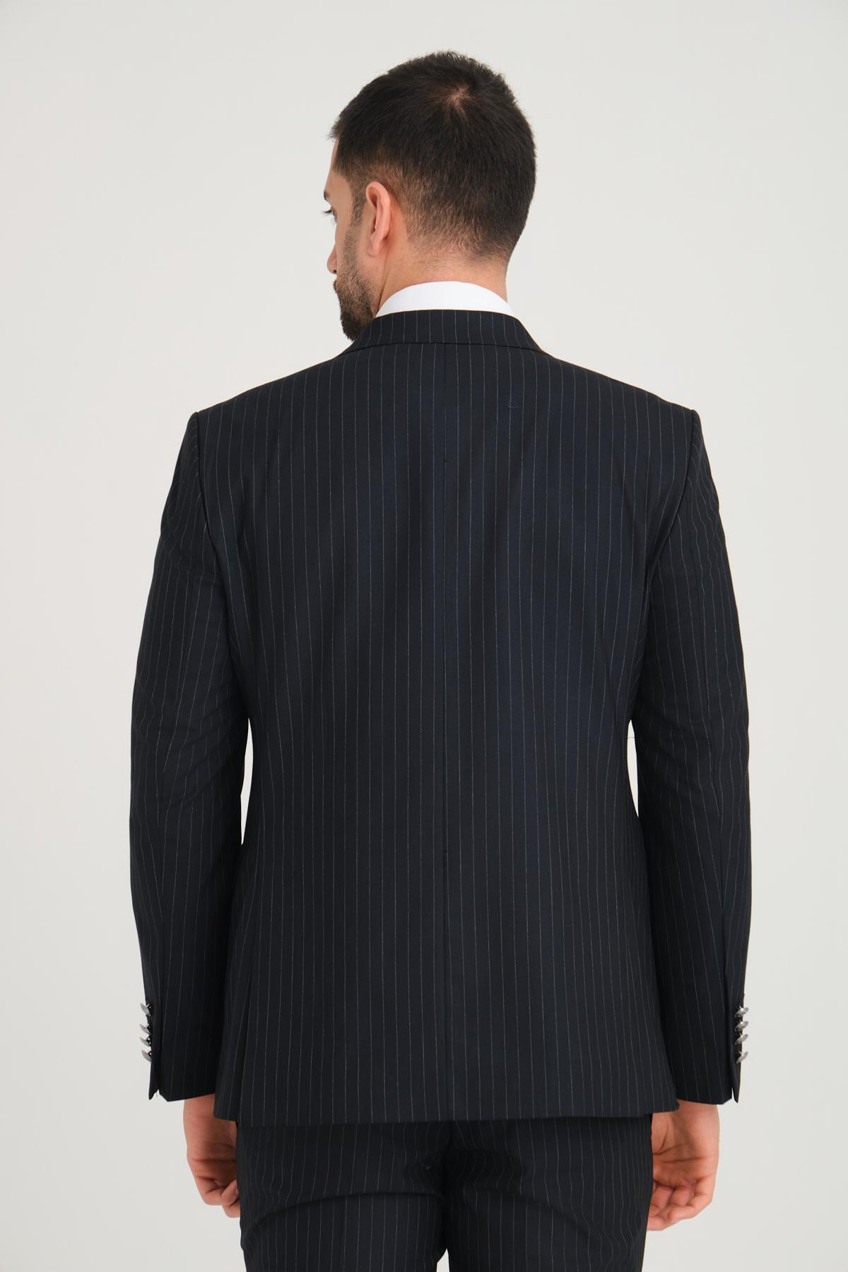 Men double-breasted suit striped wholesale Dark Navy color 692777