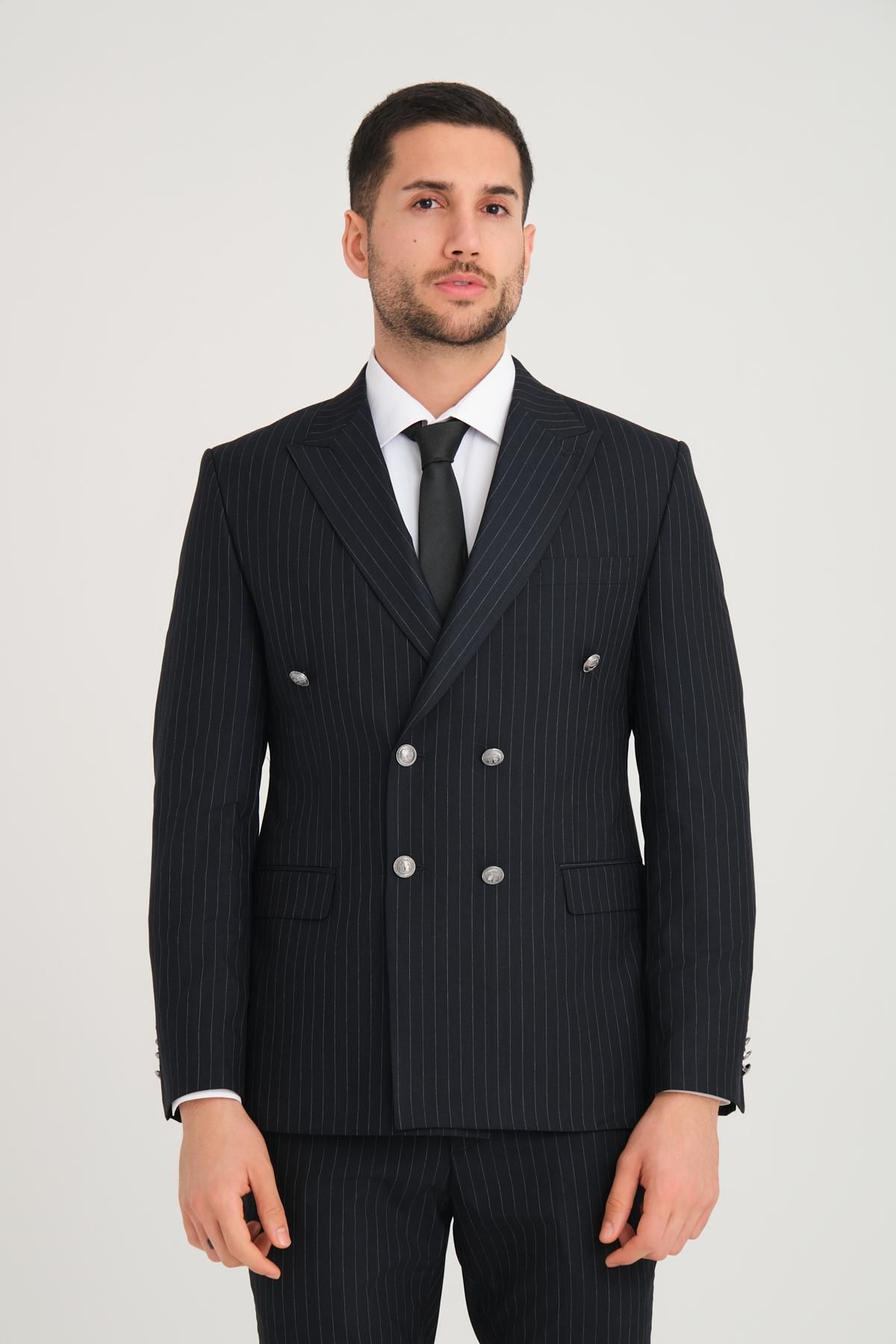 Men double-breasted suit striped wholesale Dark Navy color 692777