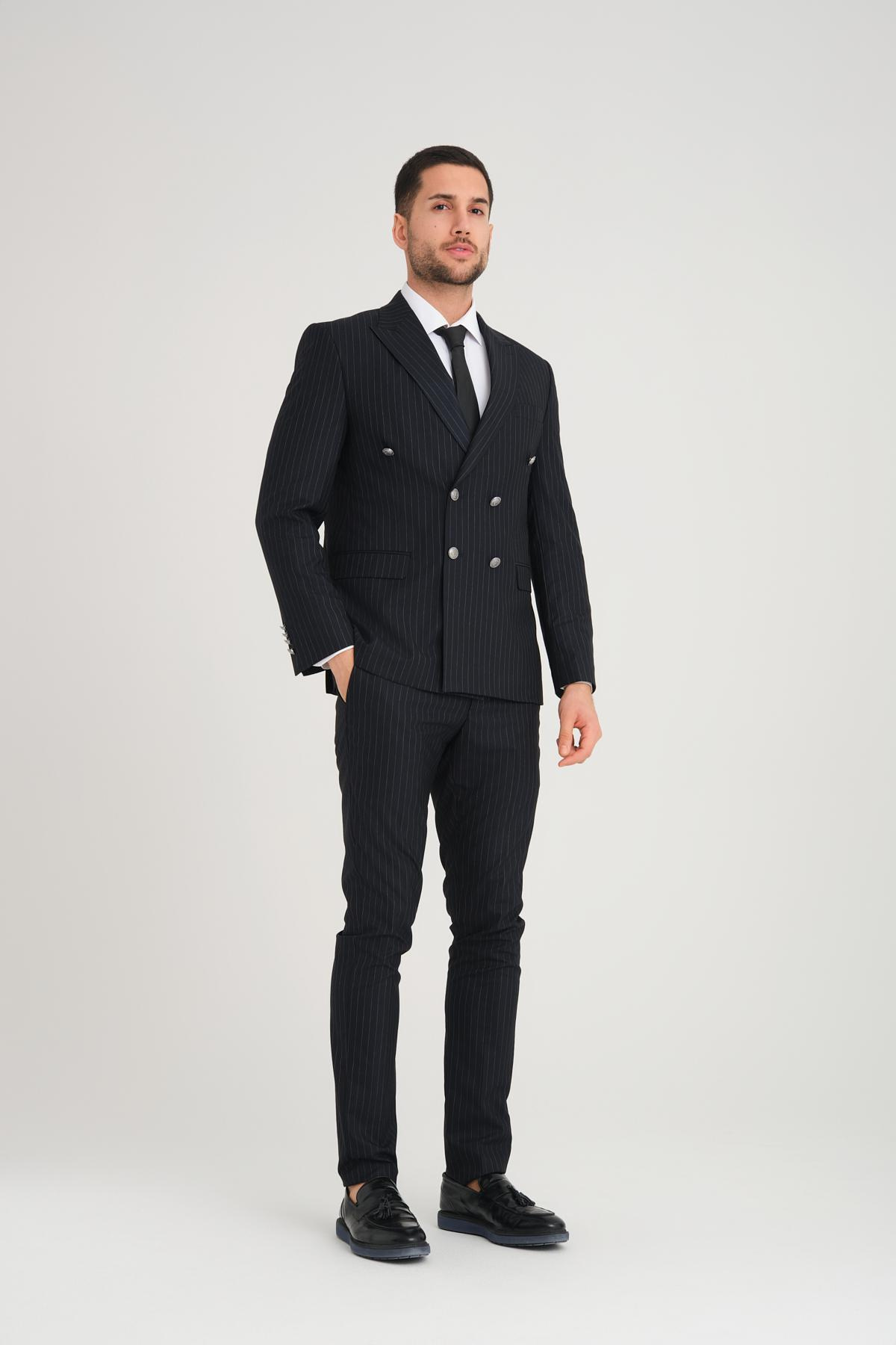 Men double-breasted suit striped wholesale Dark Navy color 692777