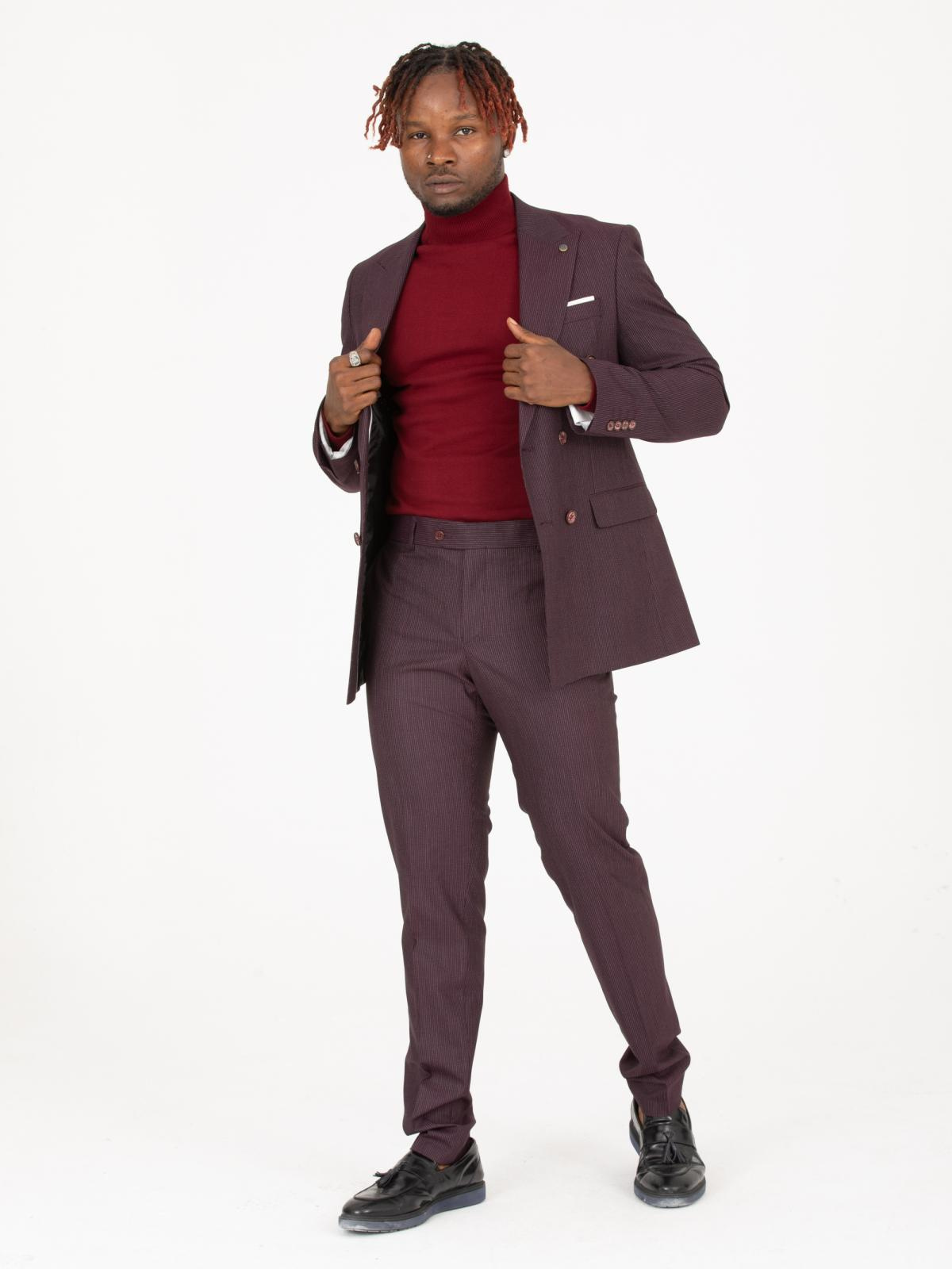 Men striped double breasted two-piece suit wholesale Burgundy color 670909